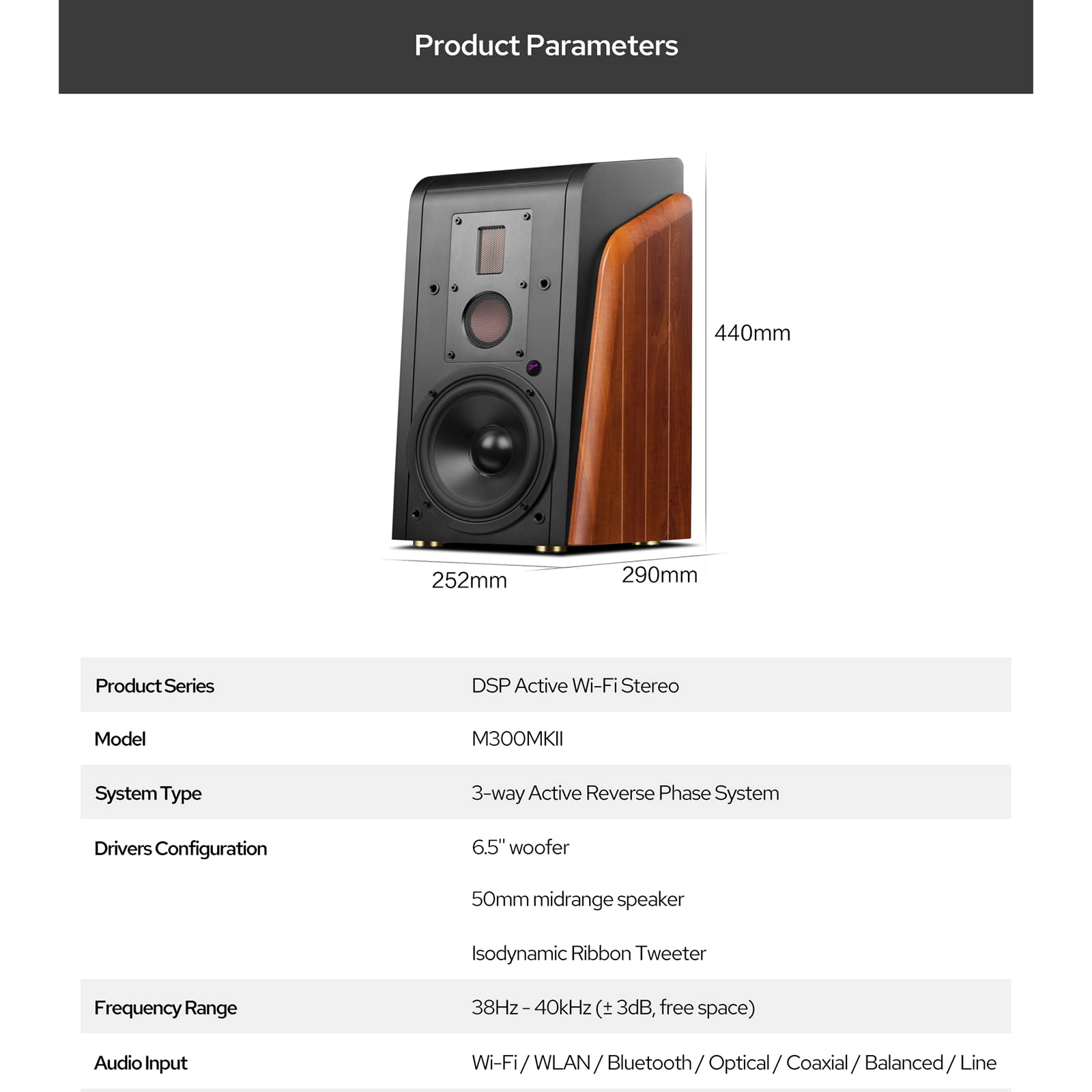 HiVi-Swans M300MKII 蓝牙书架音箱 无线3路高保真音响 6.5寸低音炮 Hi-Res音质 适用于桌面电脑/电视/黑胶唱机的家庭影院音响系统