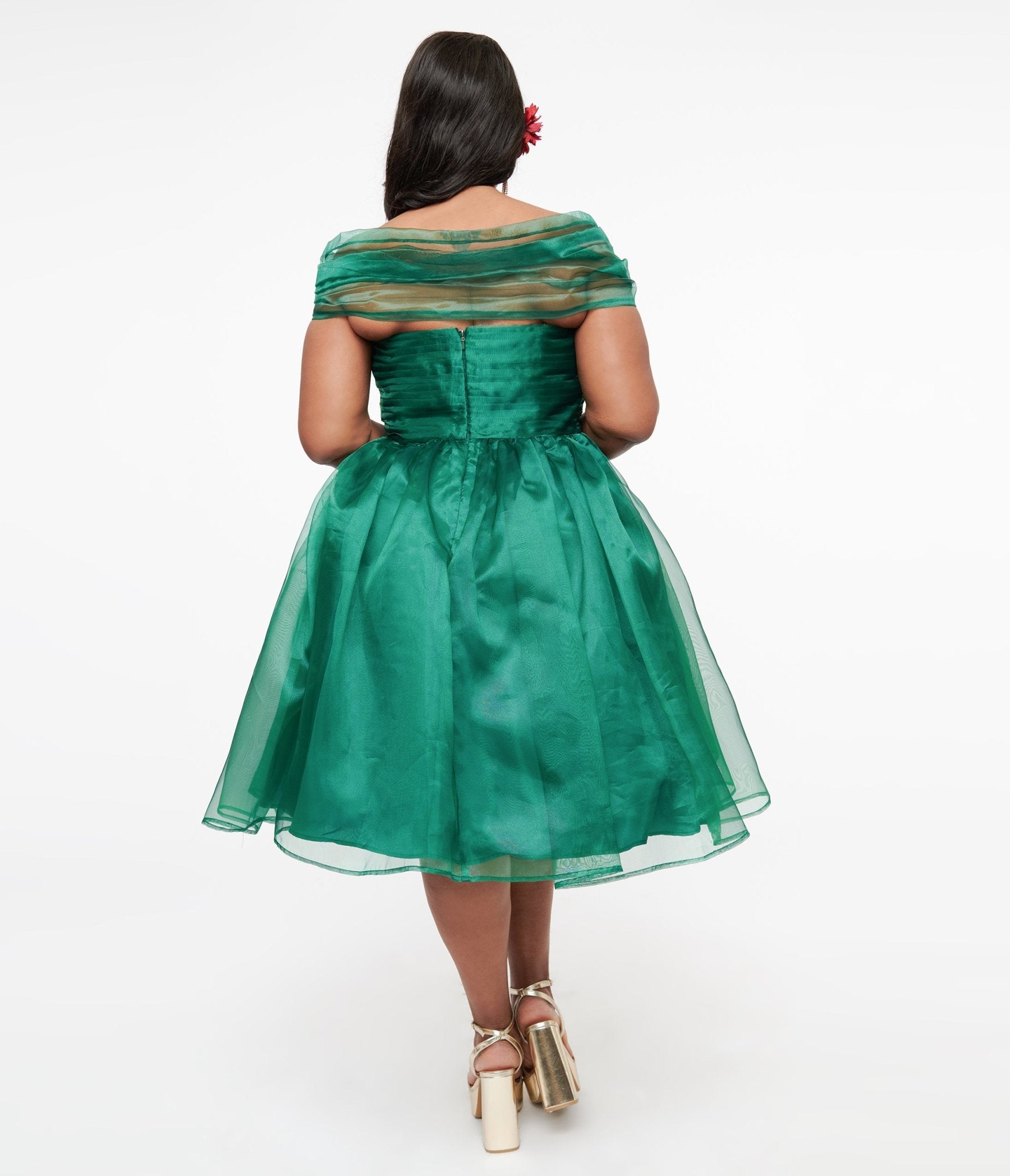 Vintage 1940s Emerald Green Floral Swing Dress - Retro Tea Length Cocktail Dress with Roses Pattern for Garden Parties, Swing Dancing & Special Occasions
