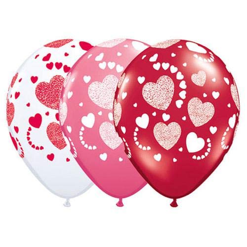 LOONBALLOON 11 Inch Heart Shaped Balloons - Etched Hearts-A-Round Design for Valentine's Day, Weddings & Romantic Party Decorations