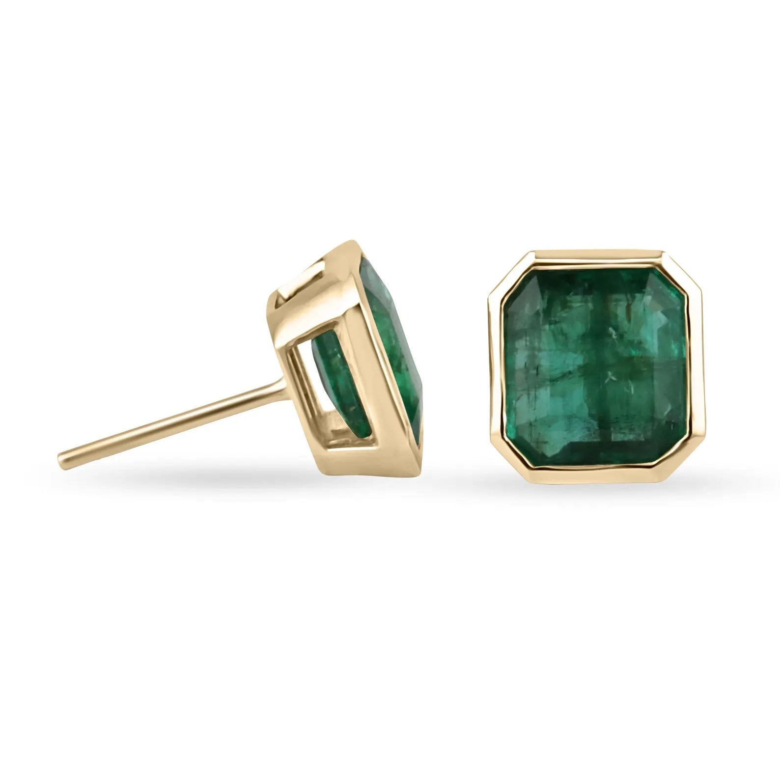 5.60tcw Classic Asscher Cut Emerald Bezel Stud Earrings in 18K Gold - Elegant Jewelry for Weddings, Parties & Special Occasions