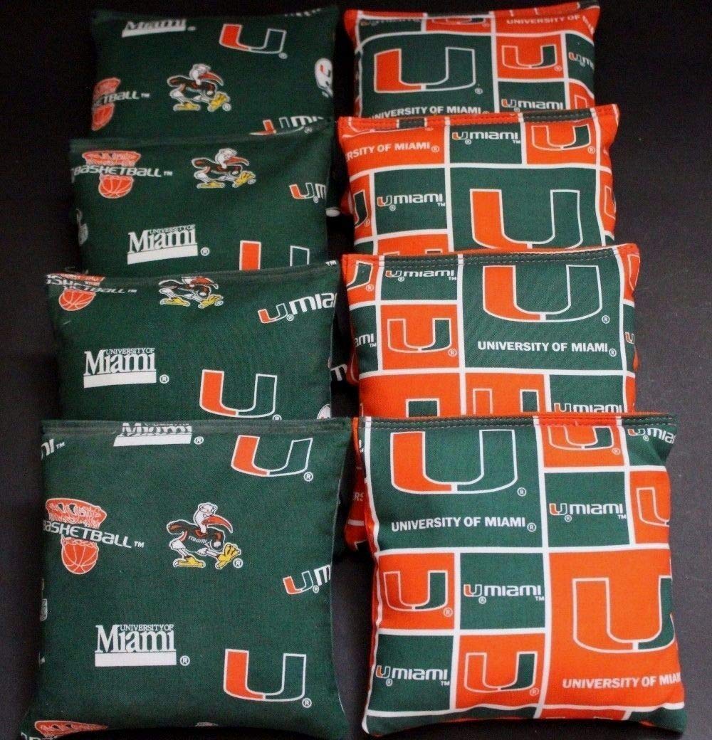 Premium Set of 8 Miami Hurricanes Regulation Cornhole Bags - Official Team Colors, Durable Corn-Filled Bean Bags for Outdoor Tailgating, Backyard Games, and College Football Parties
