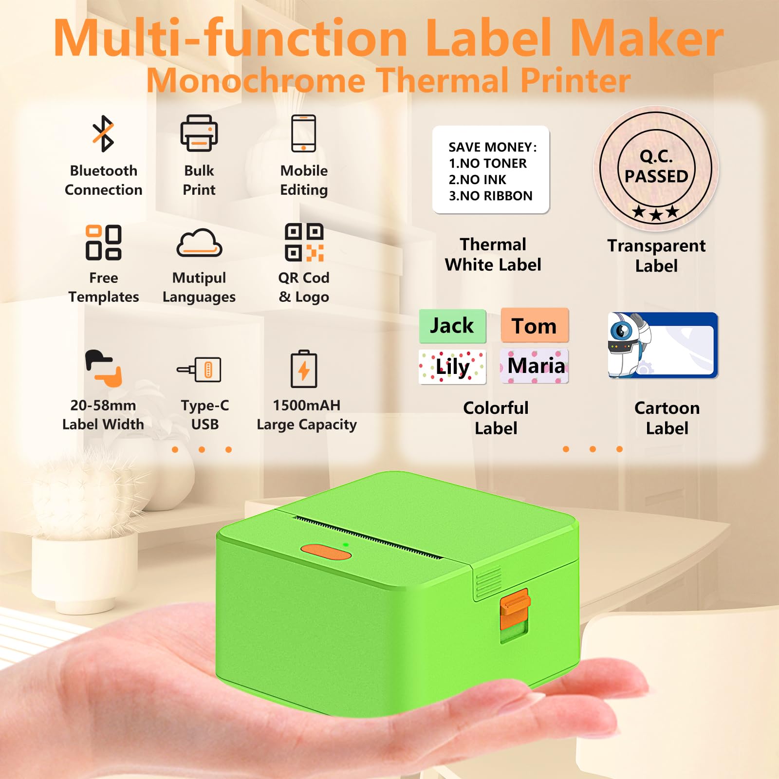 Portable Bluetooth Label Maker Machine with Tape - Auto Scan Thermal Printer for Barcode, Shipping & Office Organization - Ideal for Small Business, Home & Warehouse Use (40 x 30 x 300 Labels Included)
