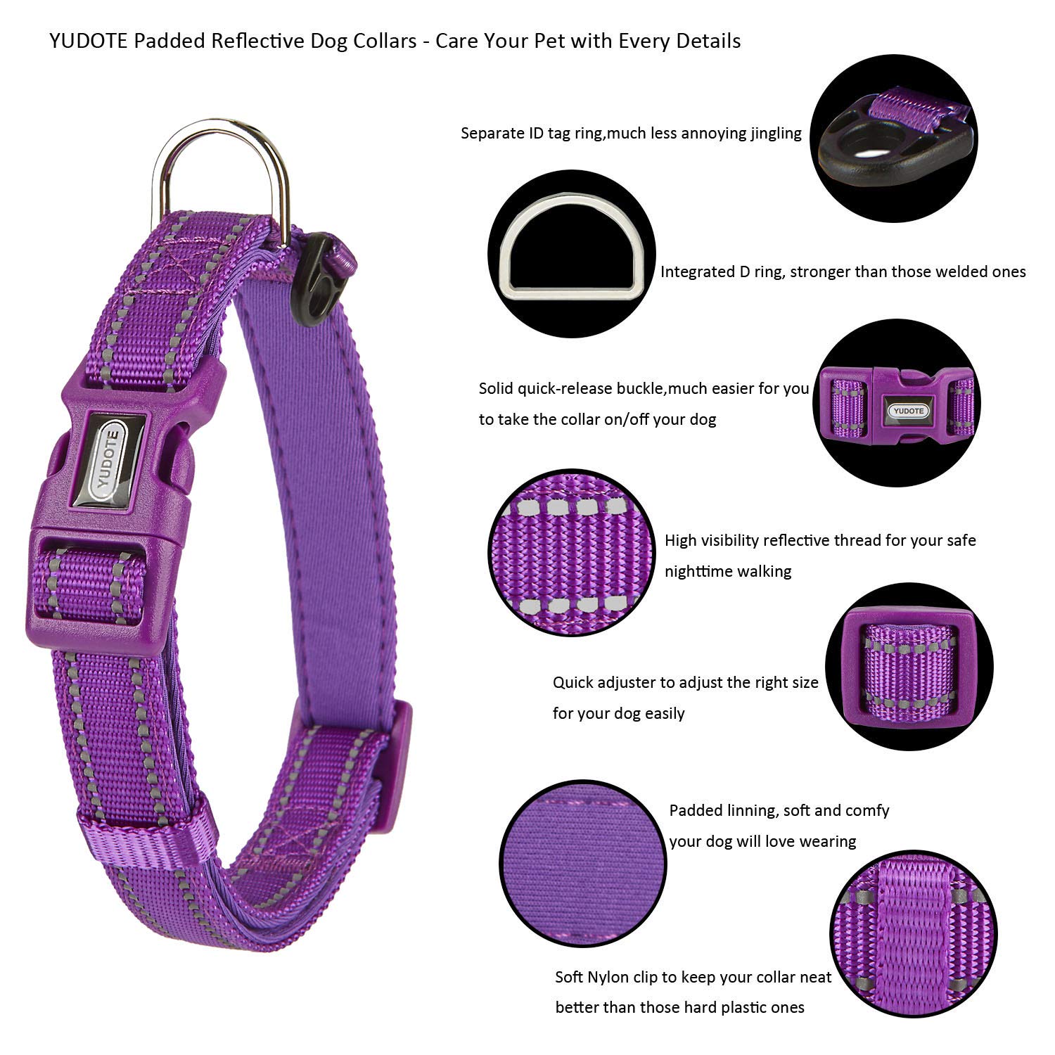 Reflective Nylon Dog Collar with Breathable Neoprene Padding - Adjustable Small Dog Collar (9.8