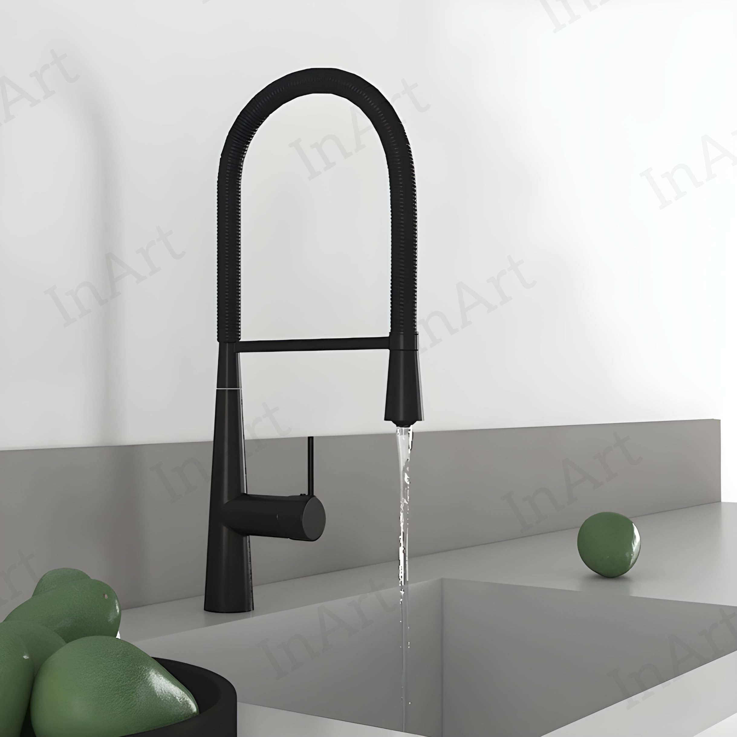 InArt Single Lever Kitchen Sink Faucet - 360° Swivel Black Stainless Steel Water Tap with High Arc Spout for Modern Home, Restaurant & Commercial Use