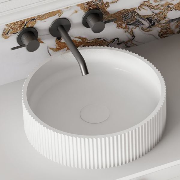 Cassa Design V Groove Above Counter Basin 360mm Matte White - Modern Bathroom Sink for Vanity & Powder Room Installation