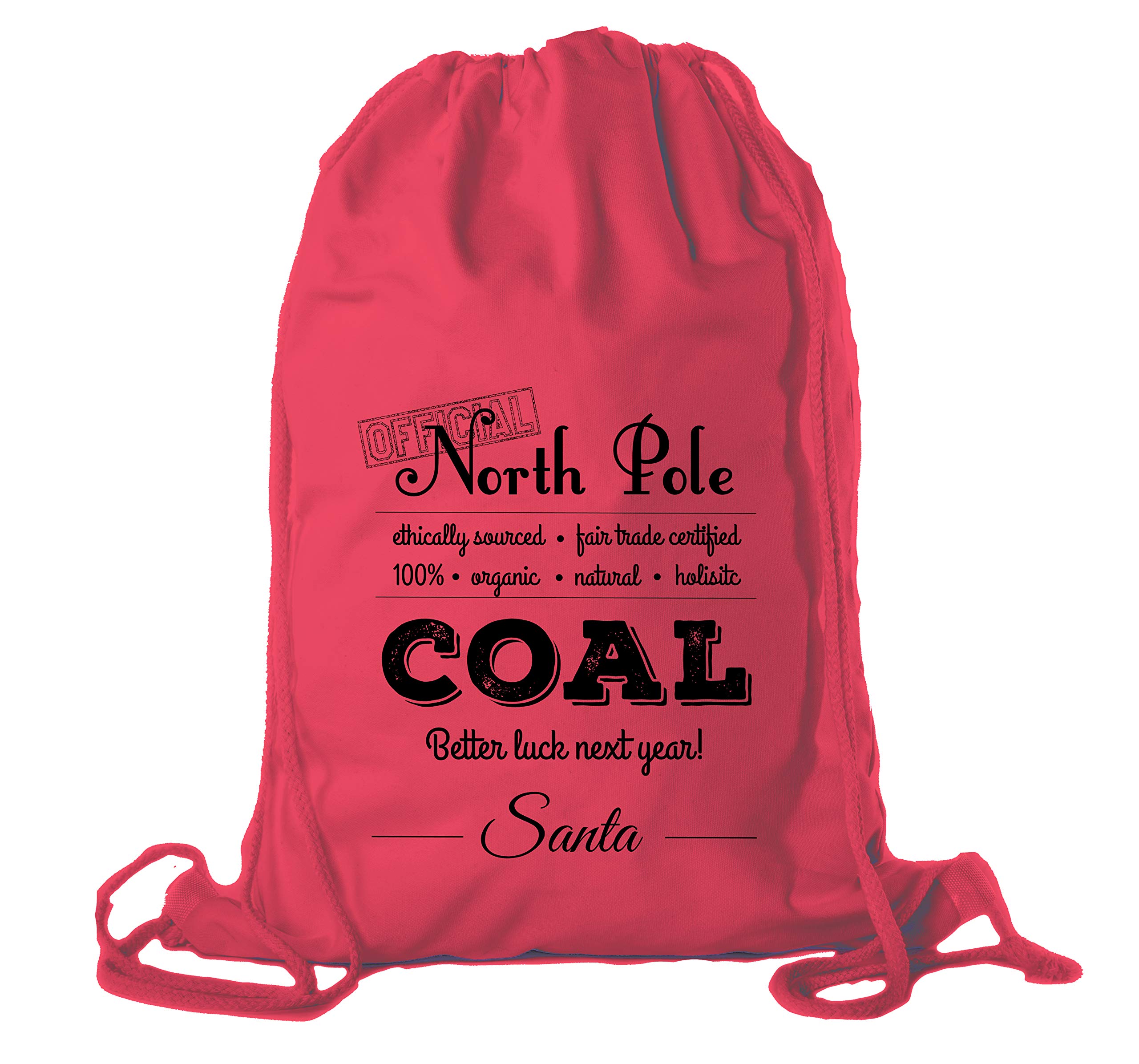 Official North Pole Coal Cotton Bag - Christmas Canvas Cinch Sack for Santa Gifts | Holiday Stocking Stuffer, Party Favors & Festive Gift Packaging