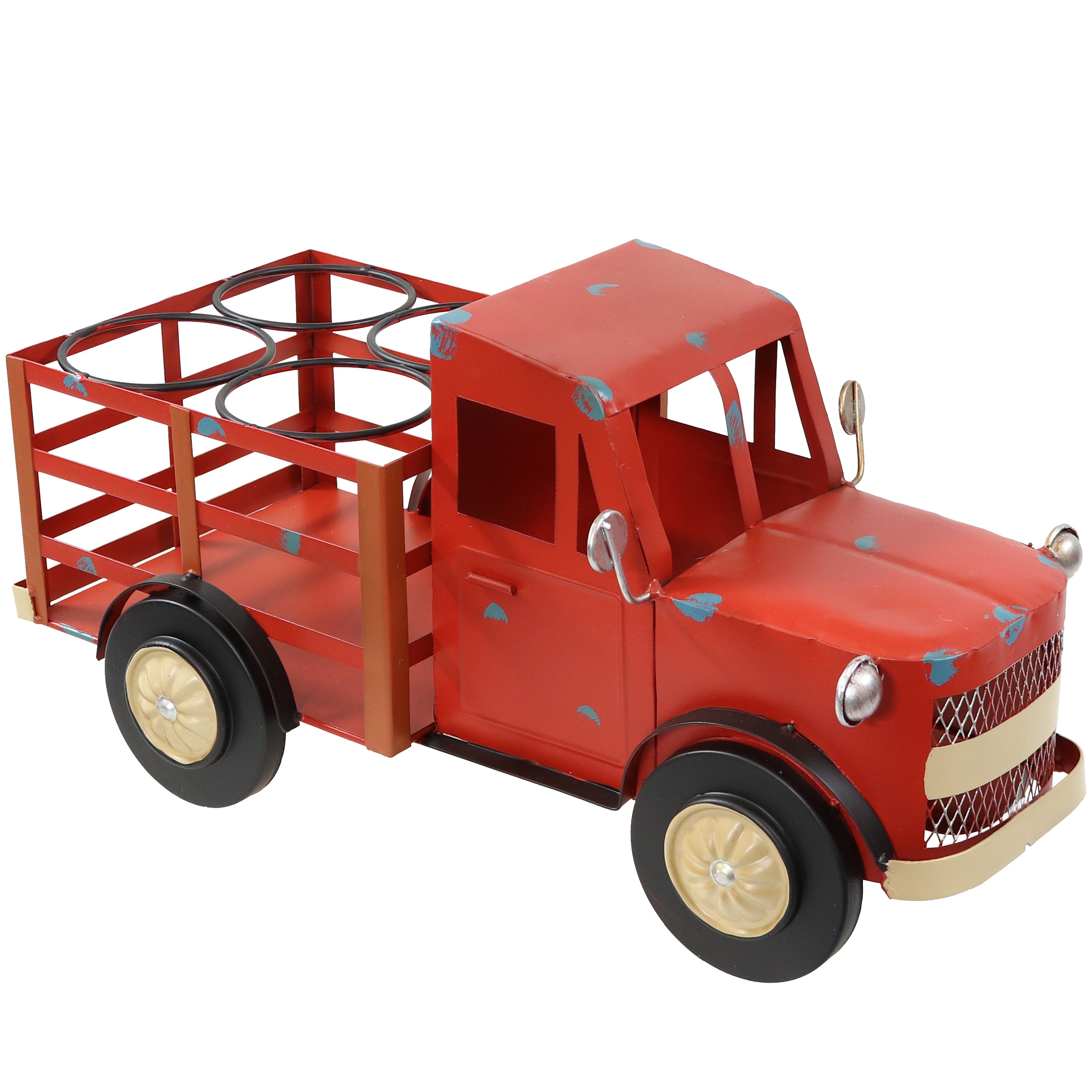 Rustic Red Truck Metal Wine Rack - Vintage Farmhouse Decor for Kitchen, Bar & Dining Room - Holds 6 Bottles