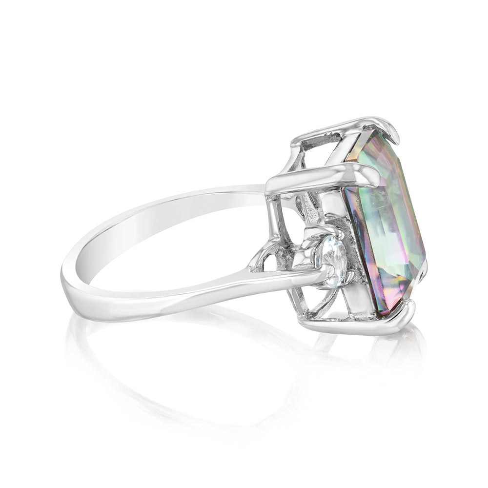 7.5 Carat Mystic Quartz & White Topaz Sterling Silver Ring for Women - Elegant Jewelry Gift for Anniversary, Wedding & Special Occasions