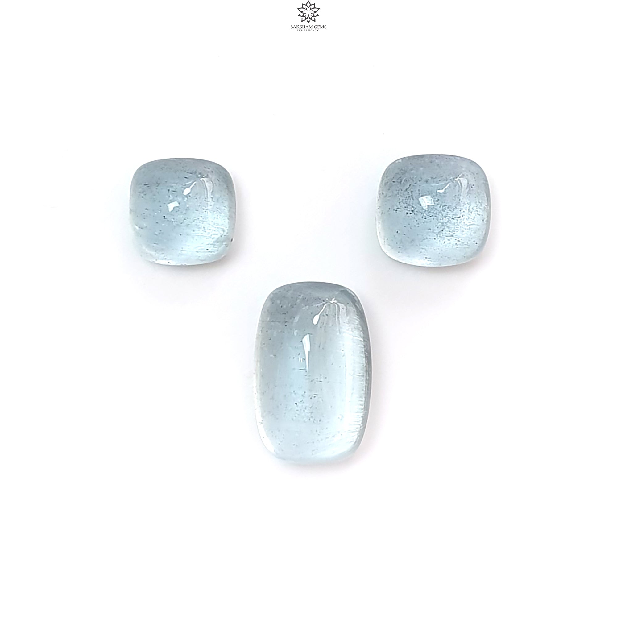 Natural Untreated Blue Aquamarine Gemstone Cabochon - Oval, Pear & Cushion Shape (2pcs/3pcs Set) | March Birthstone for Jewelry Making, Healing Crystals & Spiritual Gifts