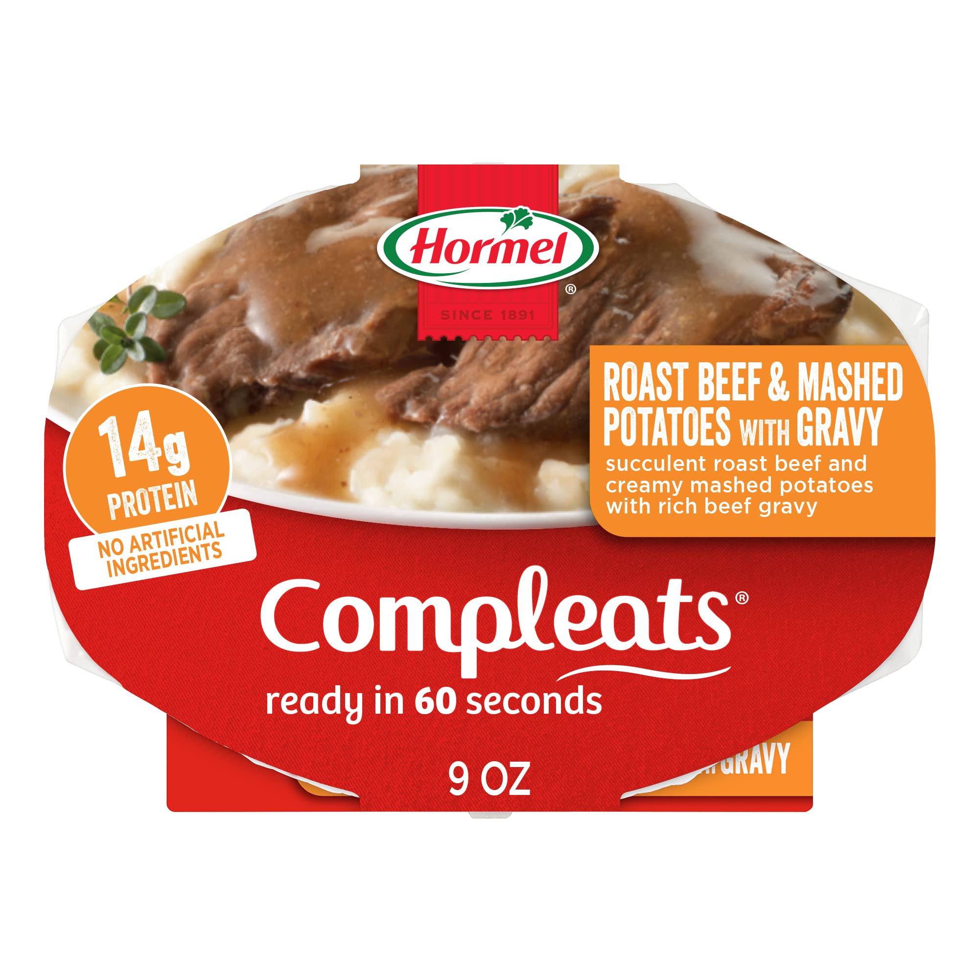 HORMEL COMPLEATS Roast Beef & Mashed Potatoes with Gravy Microwave Meal - 9 oz (6 Pack) | Quick & Easy Lunch, Dinner or Office Meal | Ready in 90 Seconds