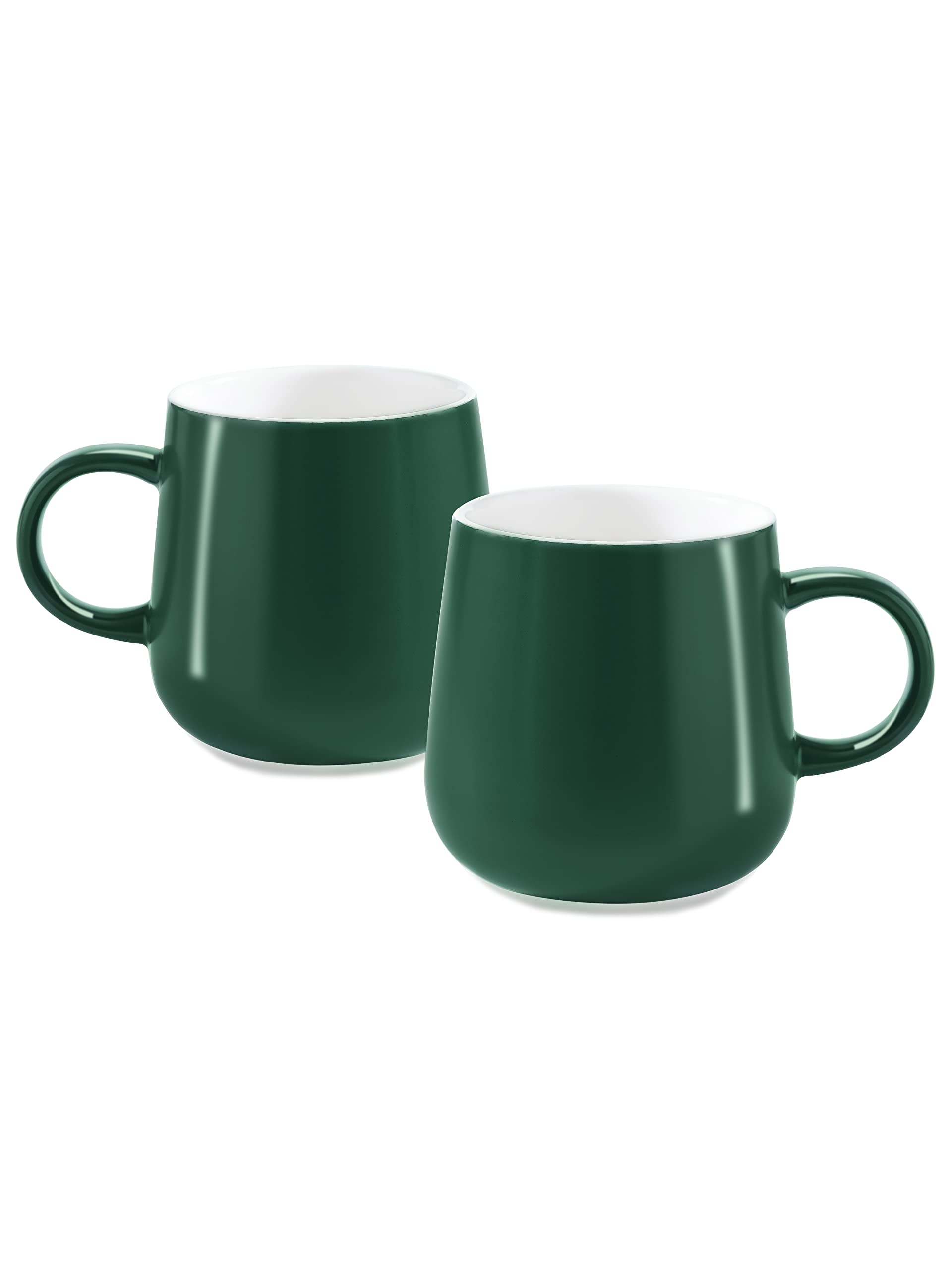 Premium Ceramic Coffee Mug Set - 14 Oz Insulated Coffee Cups for Hot & Cold Drinks, Office & Home Use - Set of 2 Dark Green Mugs - Perfect for Morning Coffee, Tea, or Hot Chocolate