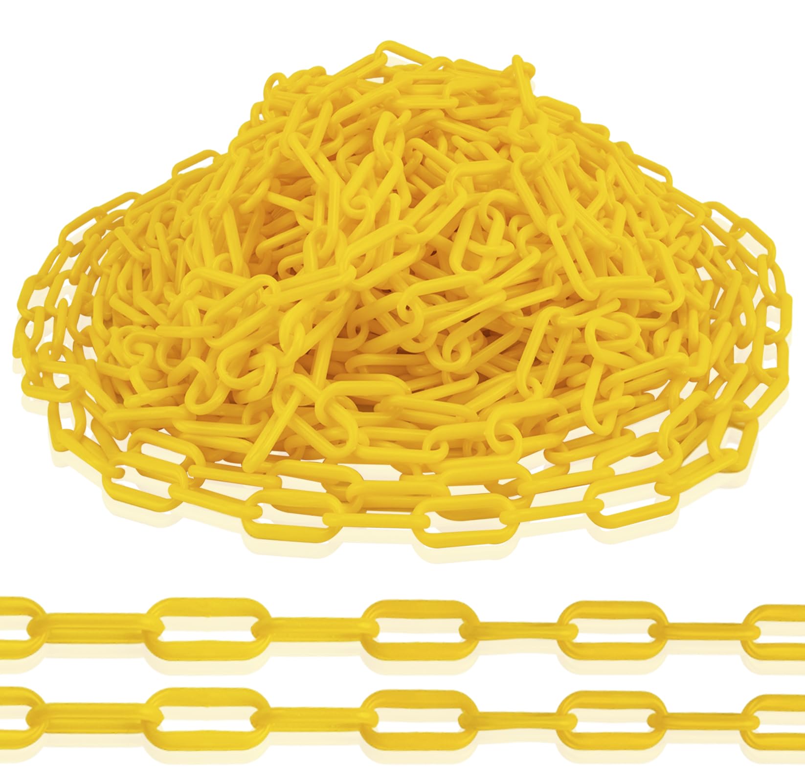 Bright Yellow Plastic Safety Barrier Chain - 1.5-Inch Link Diameter, 100-Foot Length for Crowd Control, Queue Management & Parking Safety | Ideal for Events, Retail Stores, Construction Sites & Public Areas