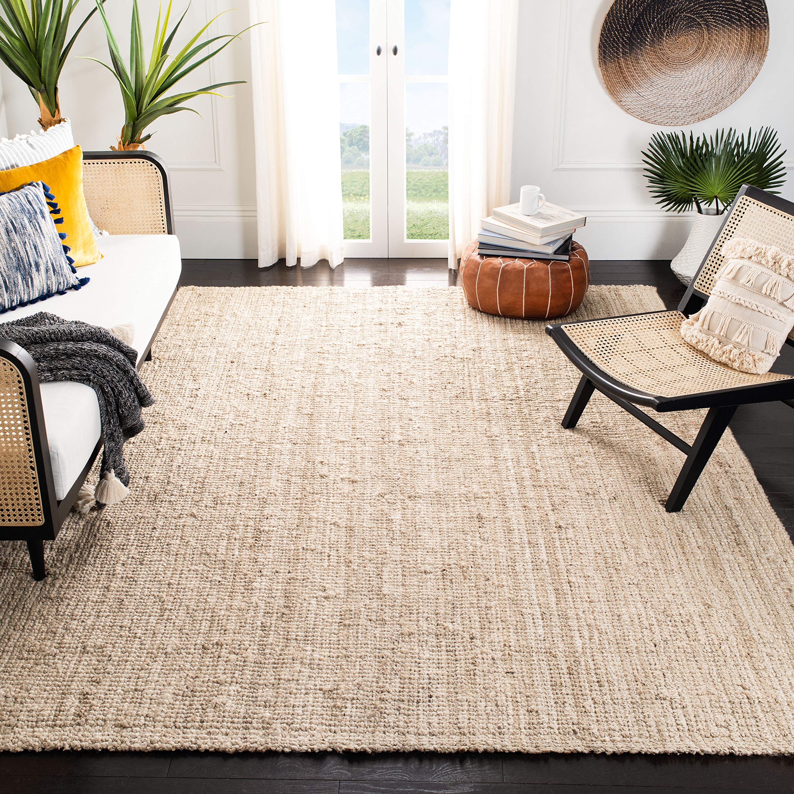 SAFAVIEH Handmade Natural Jute Area Rug 9' x 12' - Farmhouse Ivory Braided Floor Mat for High Traffic Living Room, Bedroom, Dining Room | Durable & Eco-Friendly Home Decor (NF730A)