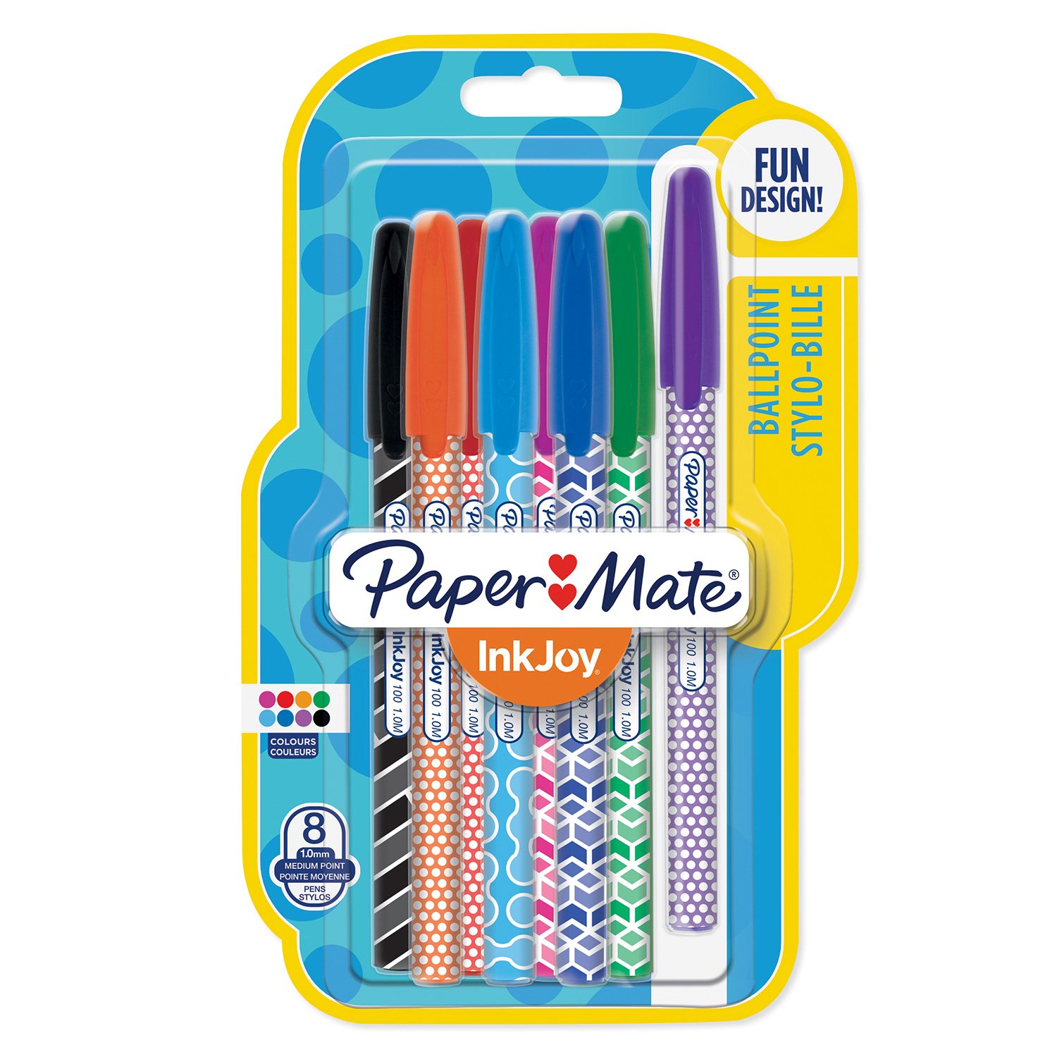 Paper Mate InkJoy Retractable Ballpoint Pens - Medium Point 1.0mm, 8 Pack Assorted Colors for Smooth Writing | Perfect for Office, School, Note Taking & Gift Giving