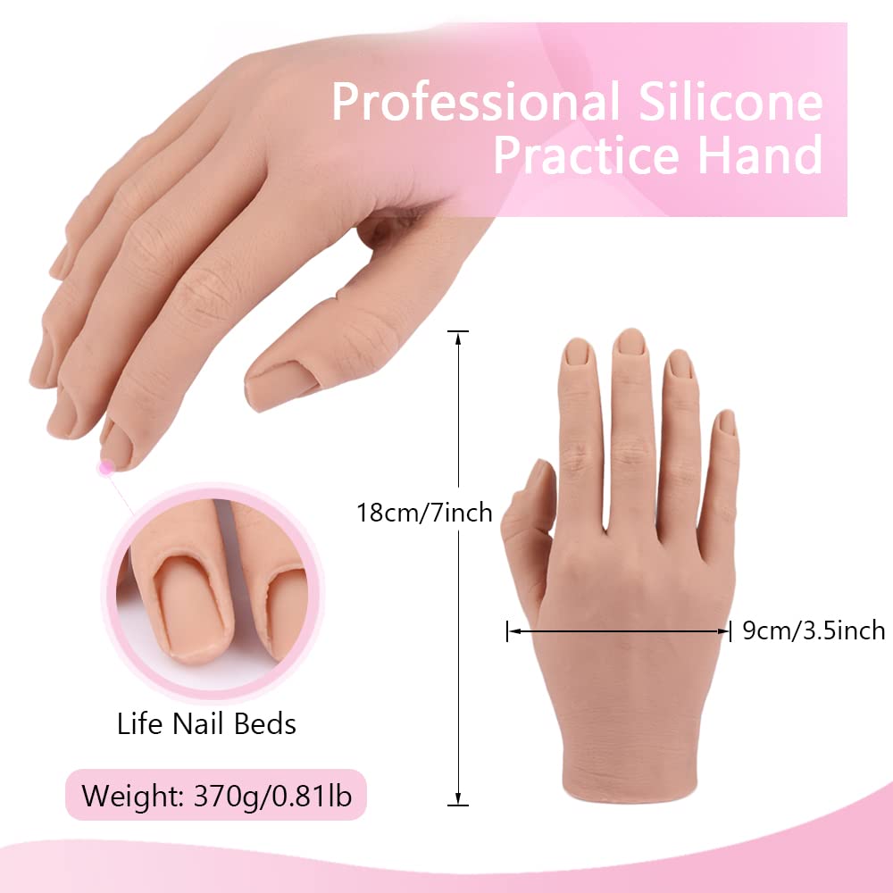 KnowU Silicone Nail Practice Hand - Realistic Training Hand for Acrylic Nails, Manicure & Nail Art Practice - Perfect for Beginners & Professionals (Beige) | Salon Training, Home Practice & Nail Art Demonstration
