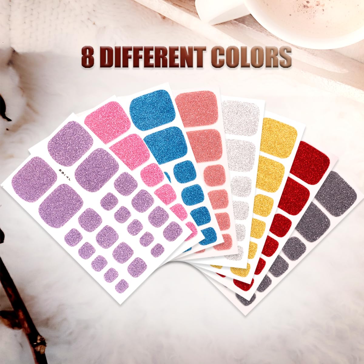 8 Sheets Glitter Toe Nail Stickers - Sparkly 3D Nail Wraps for Women | Self-Adhesive Nail Art Decals for Toes & Fingers | Waterproof & Long-Lasting | Perfect for Parties, Pedicures, Weddings, Vacations & Special Occasions | DIY Nail Design at Home, Salon, Spa & Beach Getaways | Easy Application & Removal