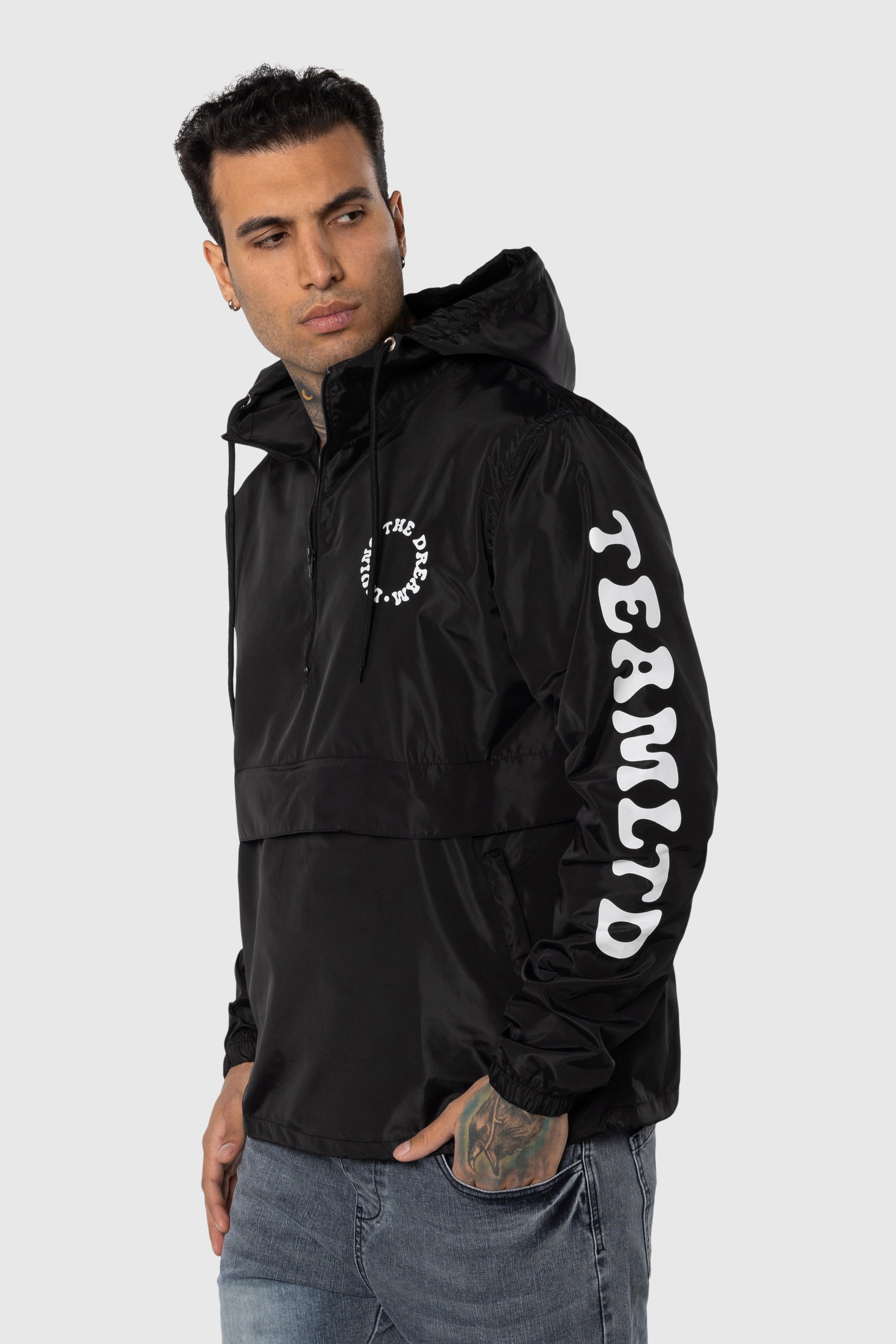 Men's Black Anorak Pullover Jacket - Lightweight Waterproof Windbreaker for Hiking, Camping & Outdoor Activities