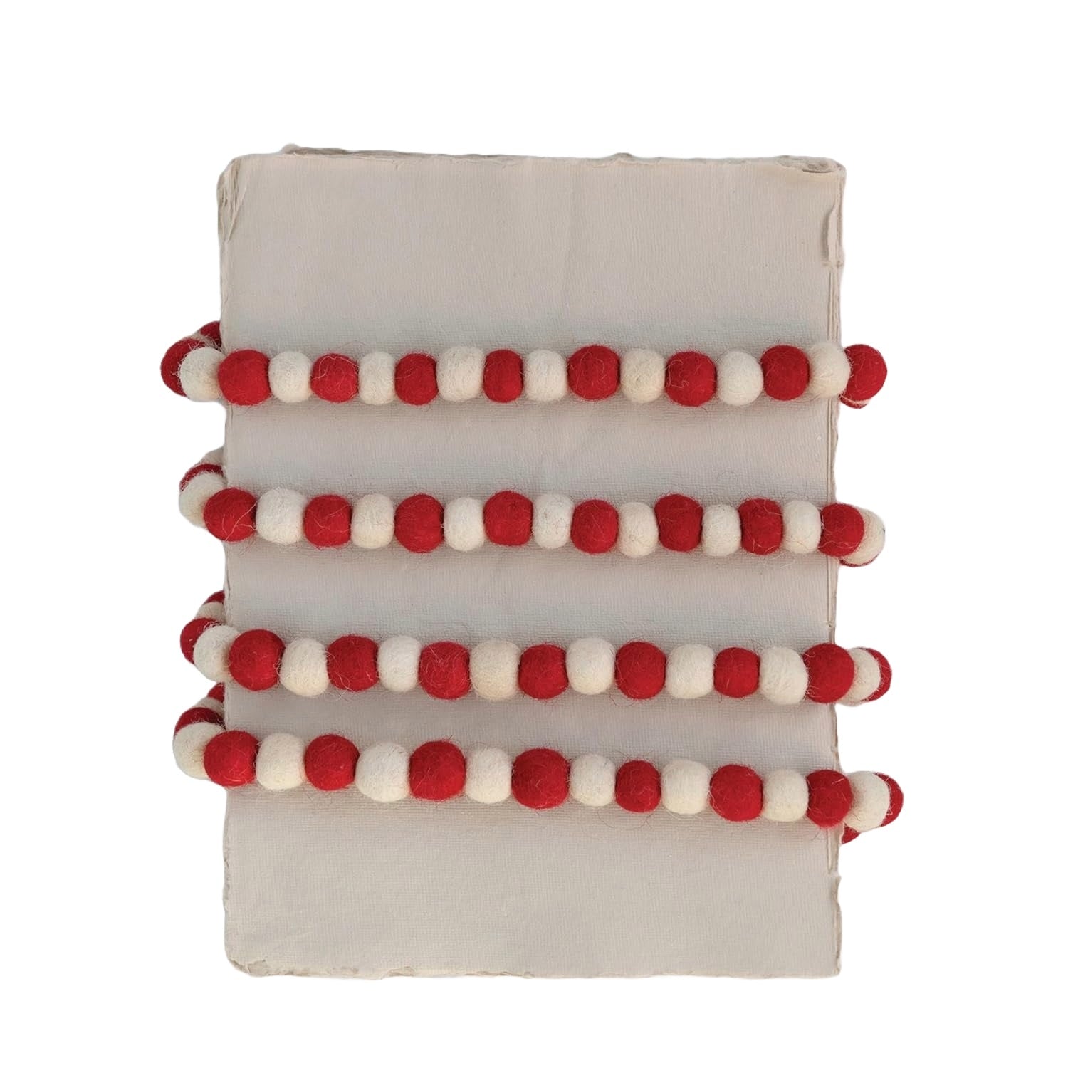 6' Red & White Wool Felt Ball Garland - Handmade Holiday Decor for Christmas Tree, Mantel & Party Decoration