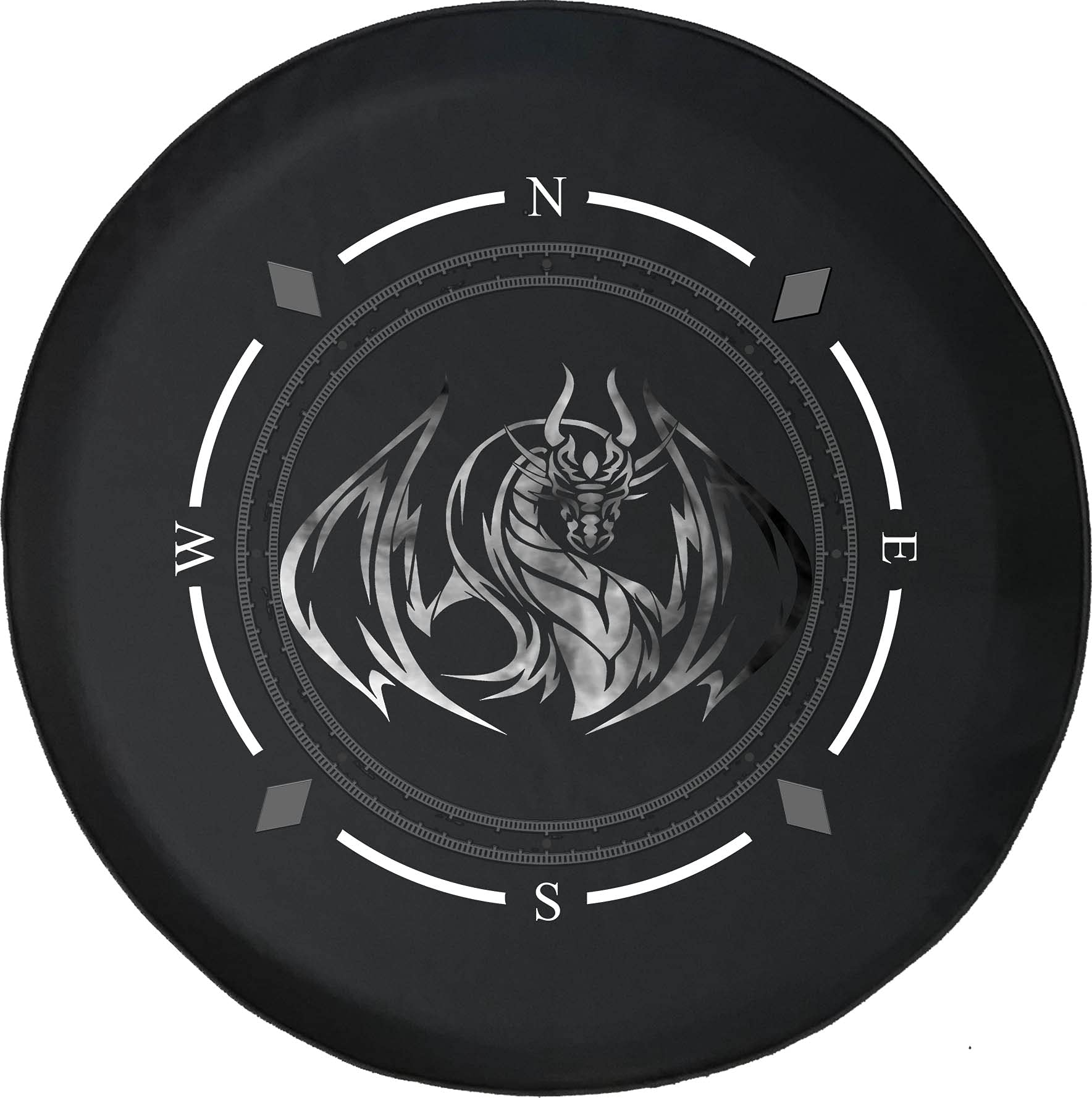 Premium American Unlimited Spare Tire Cover with Compass Design - Dark Silver Smoke Tribal Dragon Wheel Cover for SUV, Trailer, RV & Most Vehicles | Durable Off-Road Accessory for Adventure Travel & Camping