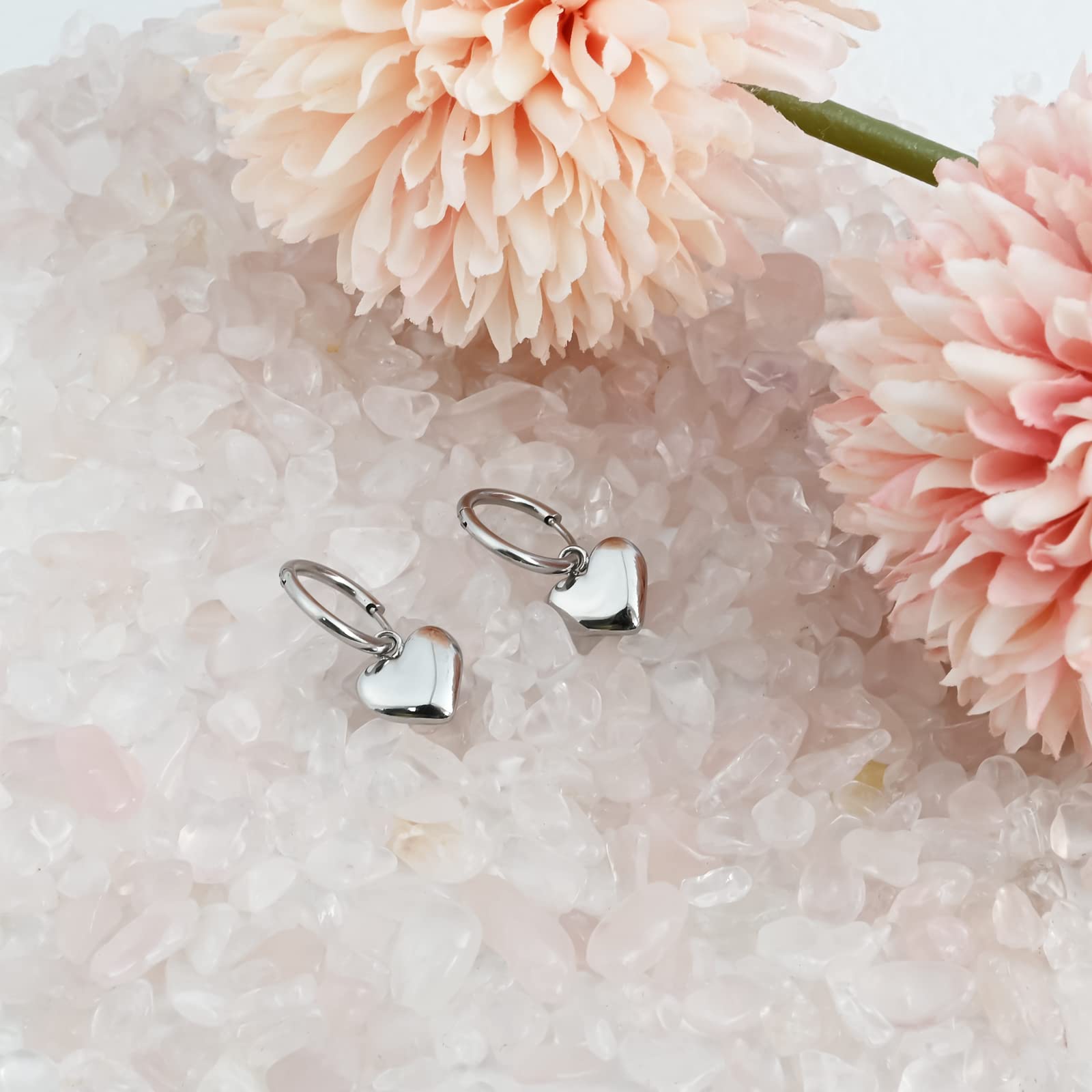 Hypoallergenic Silver Heart Dangle Huggie Hoop Earrings for Women & Teen Girls - Perfect for Valentine's Day, Date Night & Everyday Wear