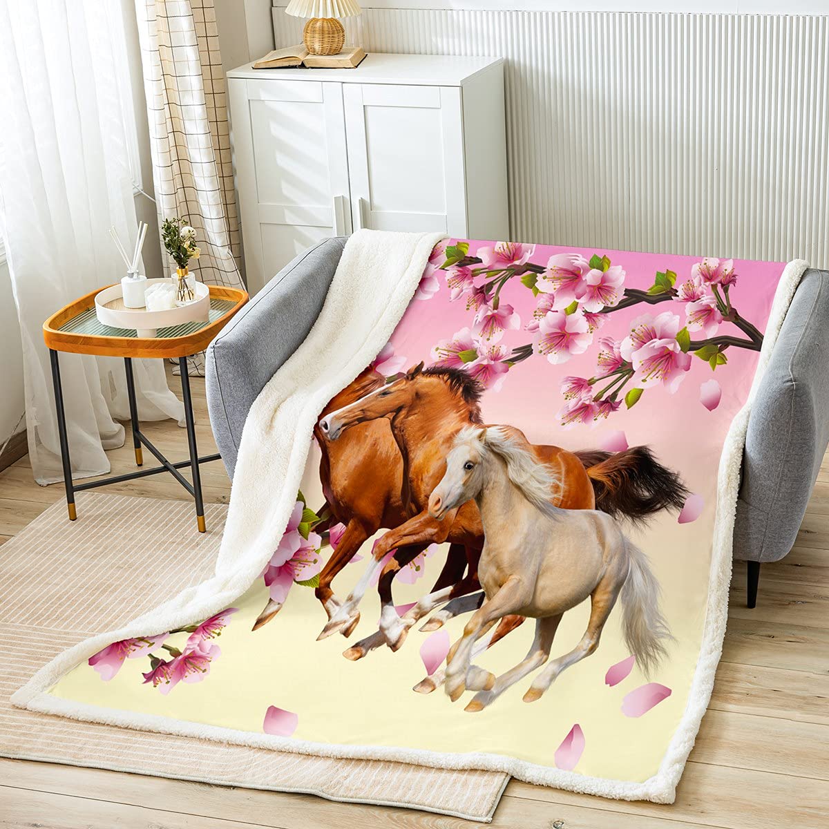 Soft 3D Wild Animal Plush Fleece Throw Blanket for Kids - Cherry Blossom Sherpa Blanket for Girls & Boys, Ultra Cozy Fuzzy Blanket for Sofa, Bed, Couch - Wildlife Decor Style, Queen Size 90x90 Inches - Perfect for Snuggling, Nursery Decor & Winter Warmth
