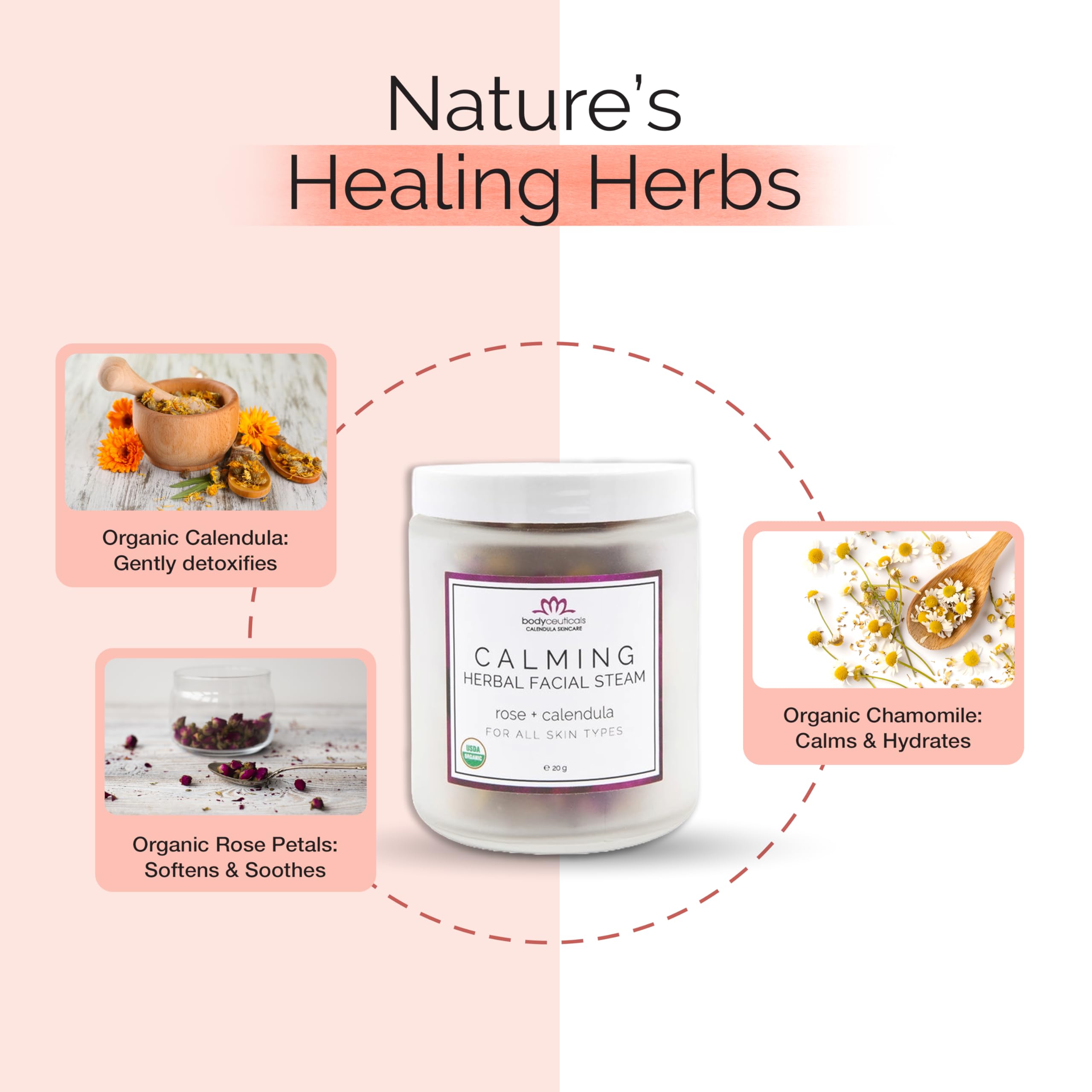 Organic Rose & Calendula Herbal Facial Steam - Soothing Hydrating Skin Care with Natural Flower Petals | Non-GMO, Gluten-Free, Wheat-Free, Soy-Free | Perfect for Spa Day, Self-Care Routine & Relaxation Therapy - 8 oz Jar