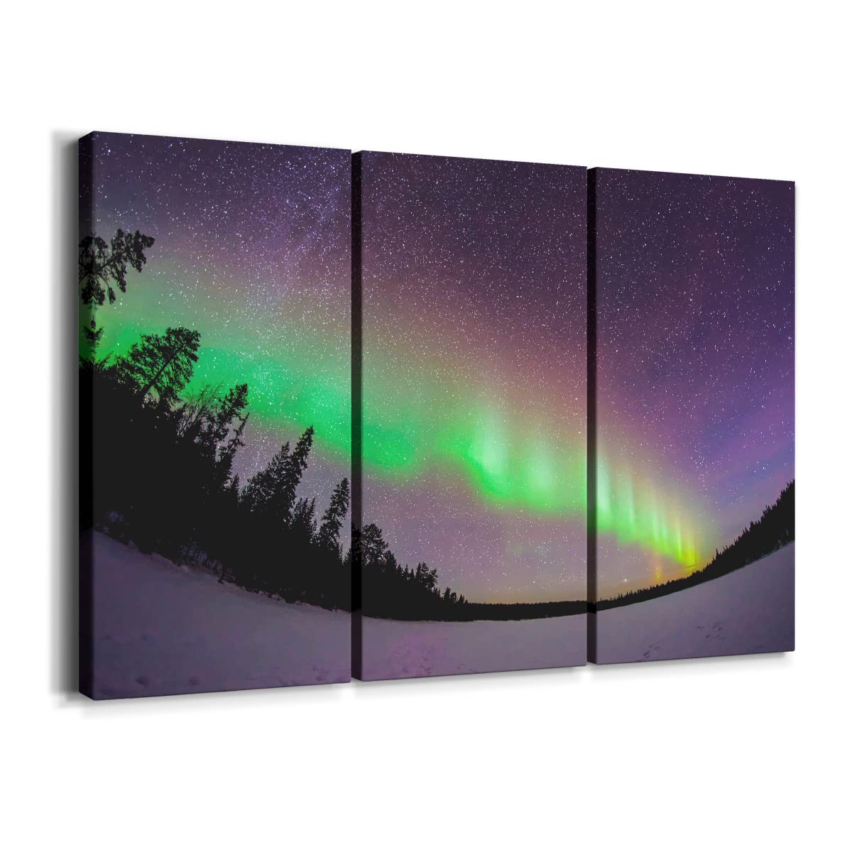 Northern Lights Wall Art Set - 3 Piece Aurora Borealis Canvas Prints 16x32 Inches, Starry Night Landscape Nature Painting for Living Room, Bedroom & Office Decor | Perfect Gift for Home & Office Interior Design