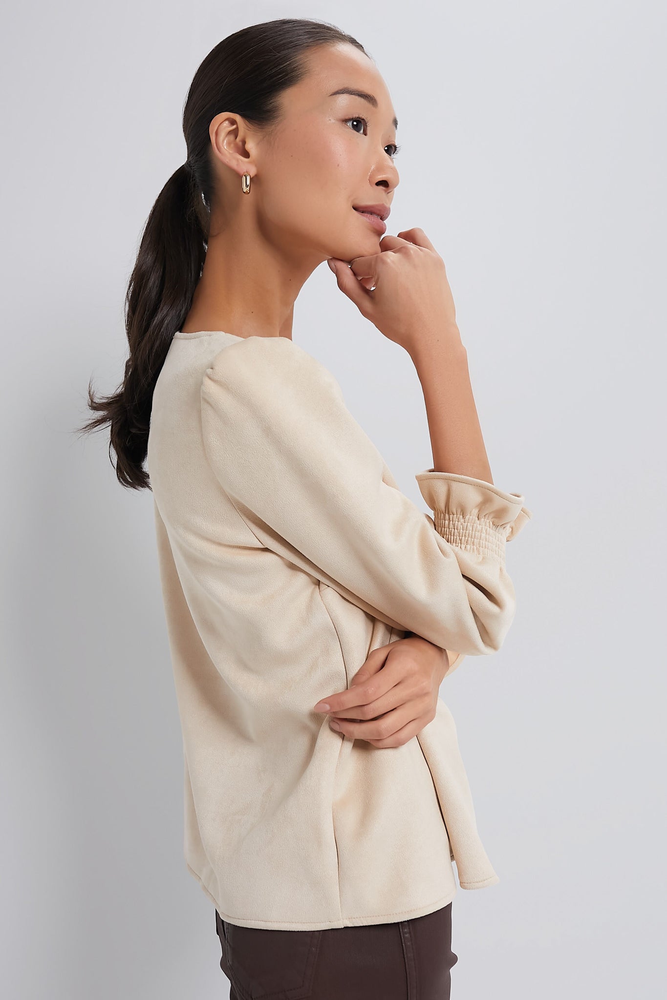 Stylish Bone Suede Easton Blouse for Women | Trendy Casual & Office Wear | Perfect for Work, Dates & Everyday Outfits