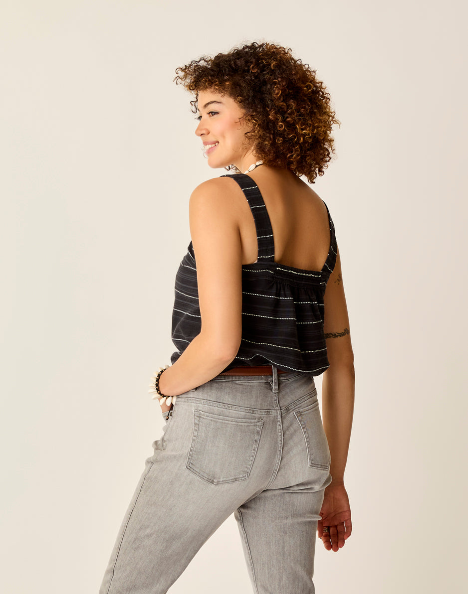 Liv Stitched Top: Black Textured Women's Fashion Blouse for Casual Wear & Night Out