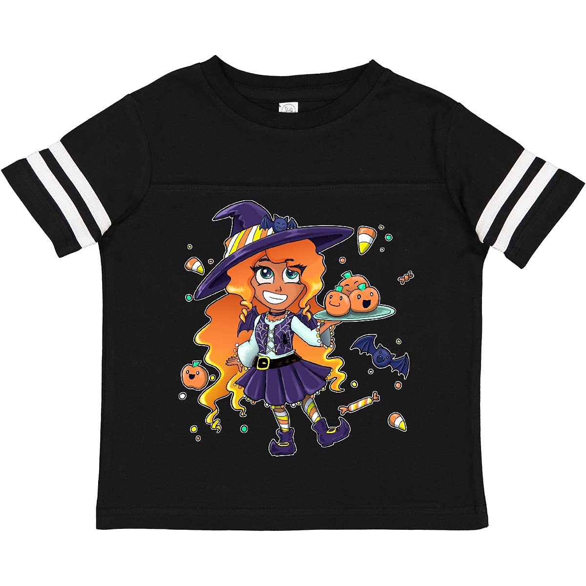 Inktastic Halloween Candy Corn Witch with Pumpkins Toddler T-Shirt - Cute Halloween Costume for Kids, Trick or Treat Outfit, Fall Festival Apparel