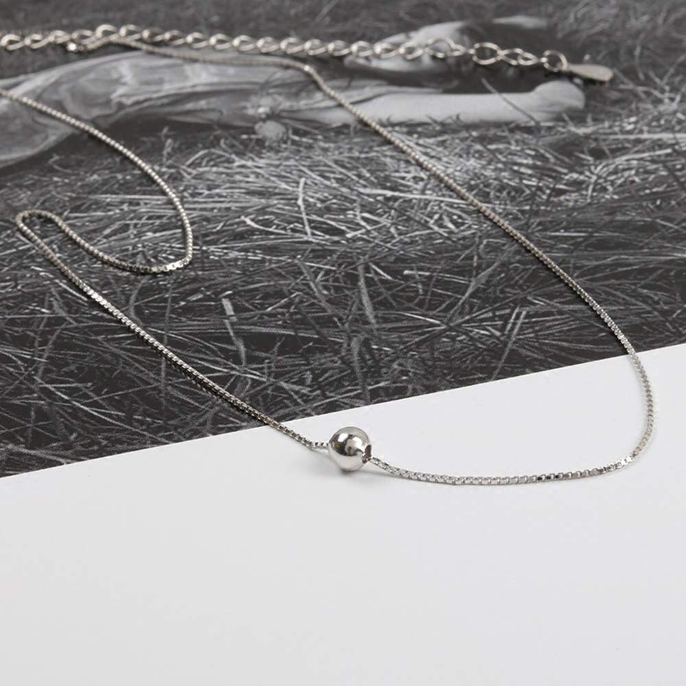 Minimalist Single Ball Choker Necklace - Sterling Silver Delicate Good Luck Bead Chain - Adjustable for Women & Girls - Perfect Gift for Birthdays, Anniversaries & Everyday Elegance