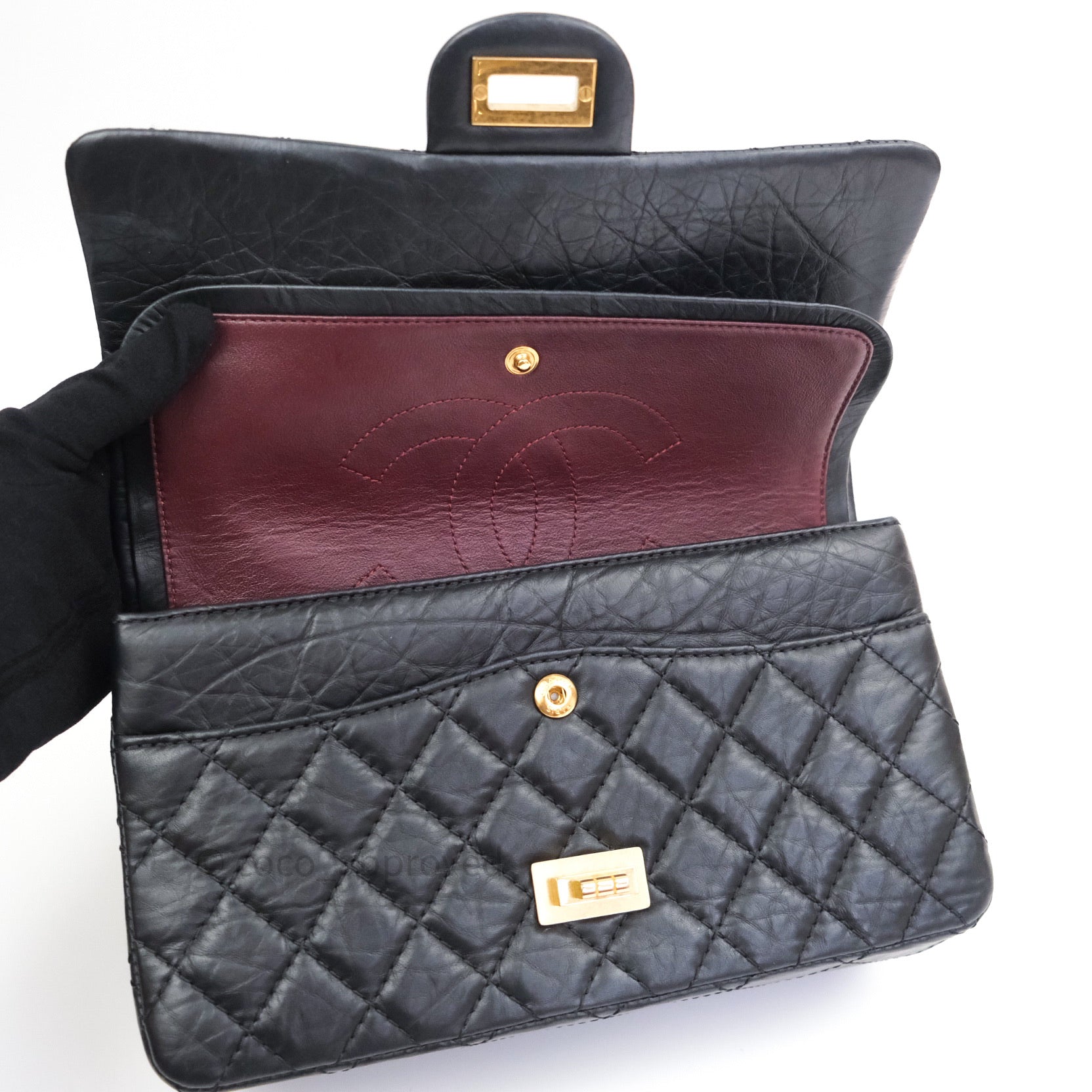 Authentic Chanel 2.55 Reissue 225 Flap Bag - Black Aged Calfskin with Gold Hardware - Luxury Crossbody Purse for Women, Perfect for Date Night & Special Occasions