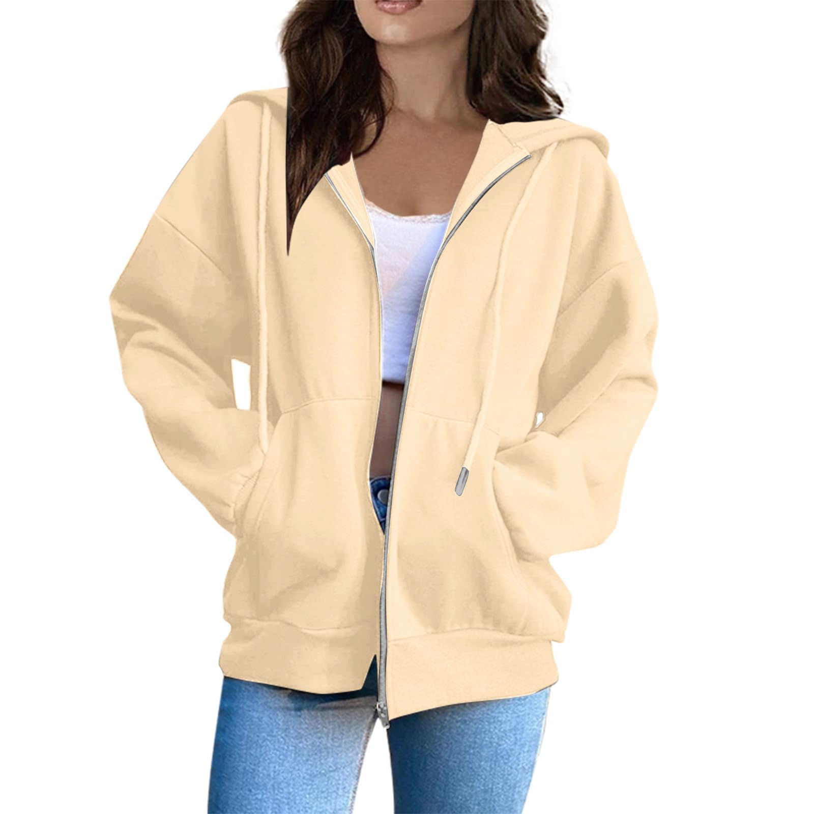 Women's Zip Up Hoodie - Long Sleeve Oversized Sweatshirt with Pockets | Y2K Patchwork Design T-Shirt Hoodie for Women | Casual Streetwear, Loungewear & Winter Fashion
