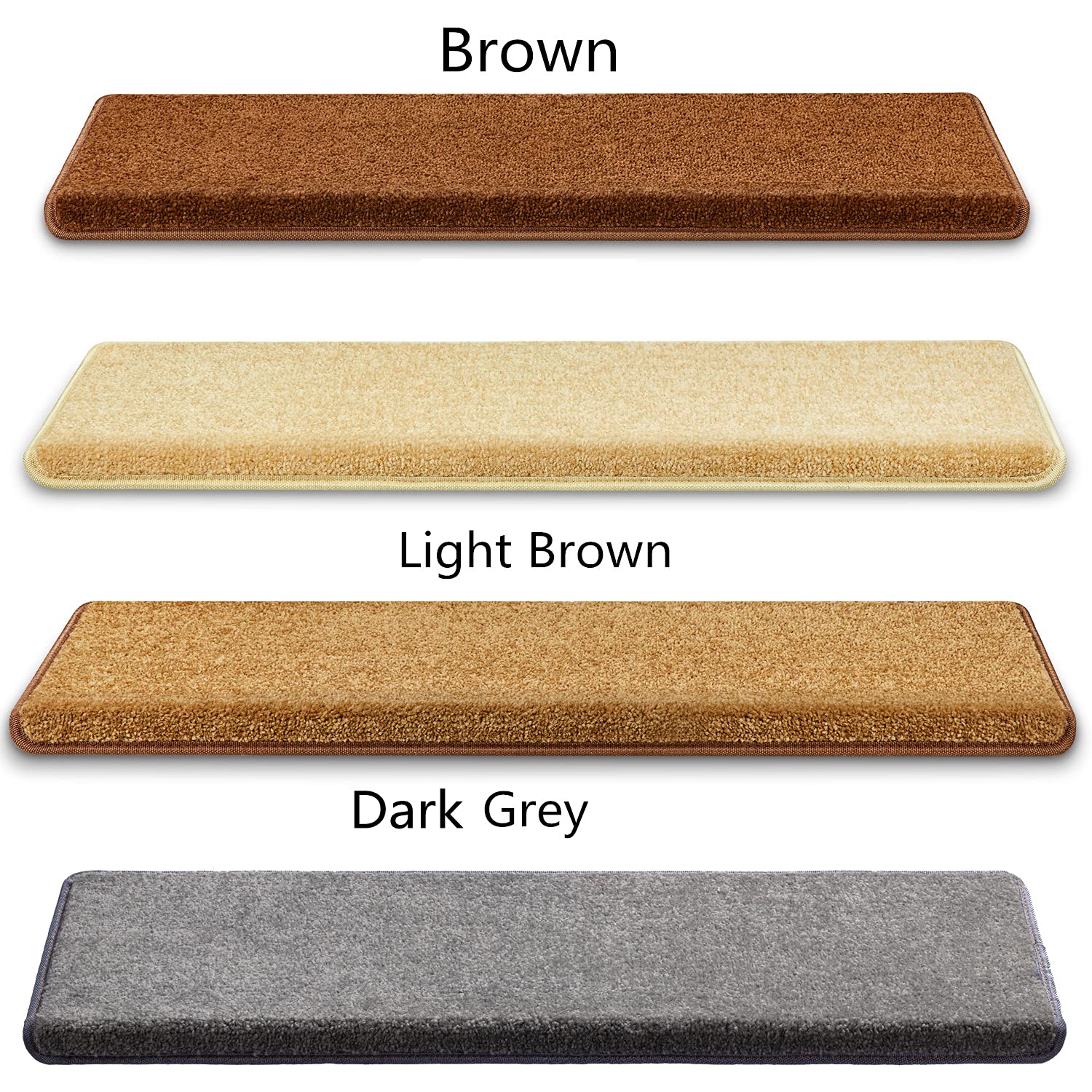 Non-Slip Bullnose Carpet Stair Treads - Self-Adhesive Skid Resistant Washable Stair Pads - 14-Pack Dark Grey 9.5