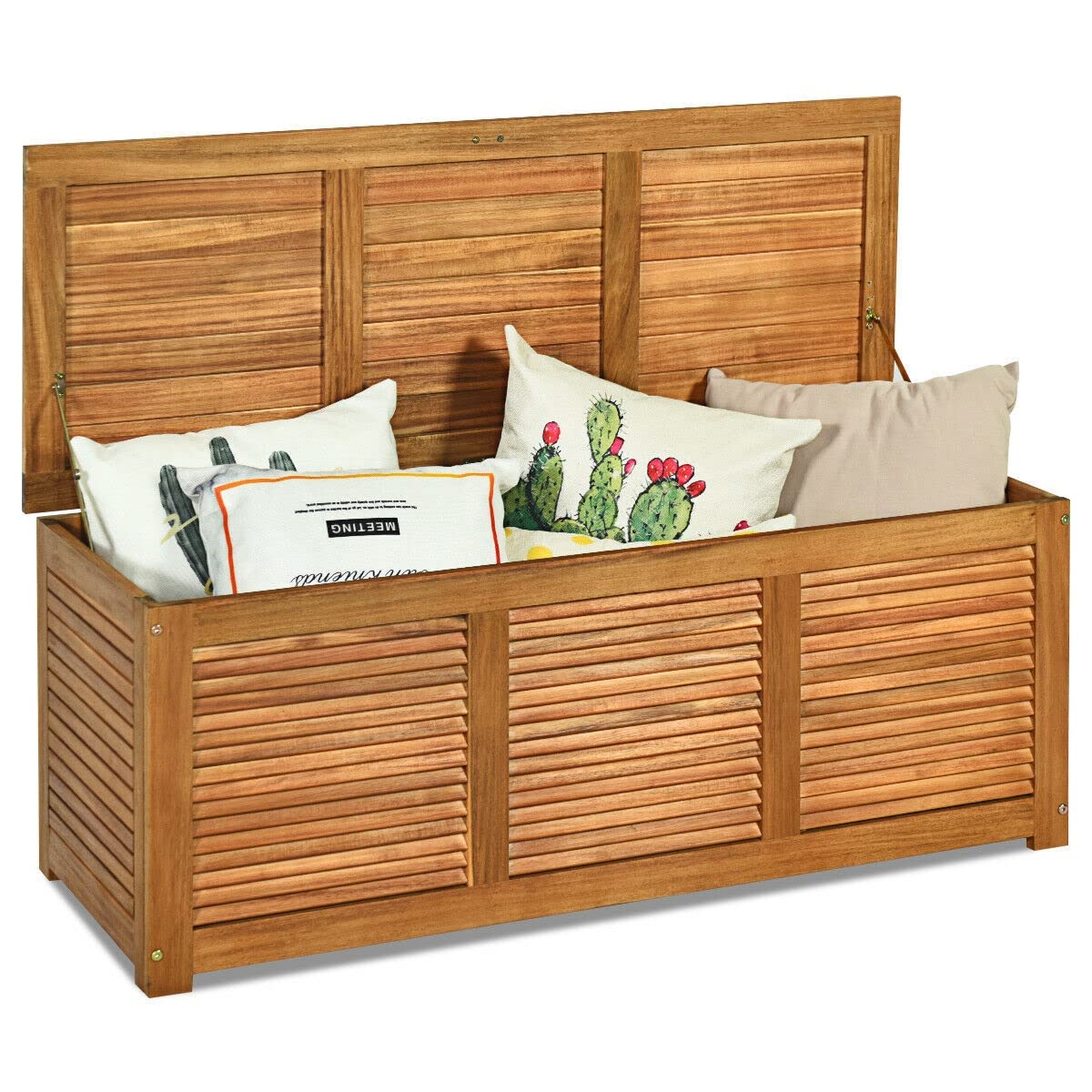 47 Gallon Acacia Wood Deck Storage Box - Outdoor Bench Organizer for Toys, Cushions & Garden Tools | Patio, Deck & Garden Furniture Storage Solution