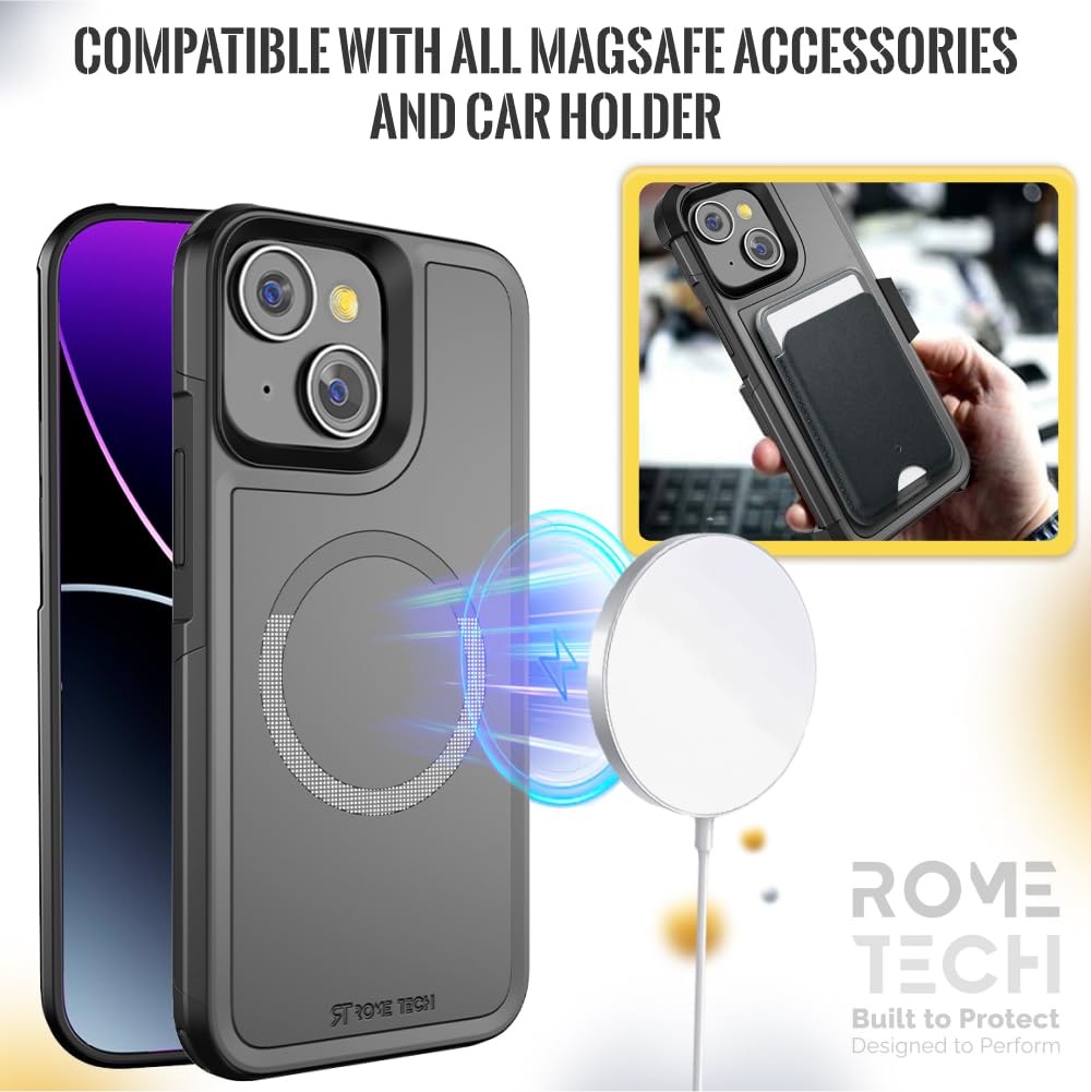 **Shockproof iPhone 15 Plus Case with Belt Clip & MagSafe Charging - Dual Layer Protective Phone Cover for Apple iPhone 15 Plus (2023) - Black - Perfect for Outdoor, Work & Travel**