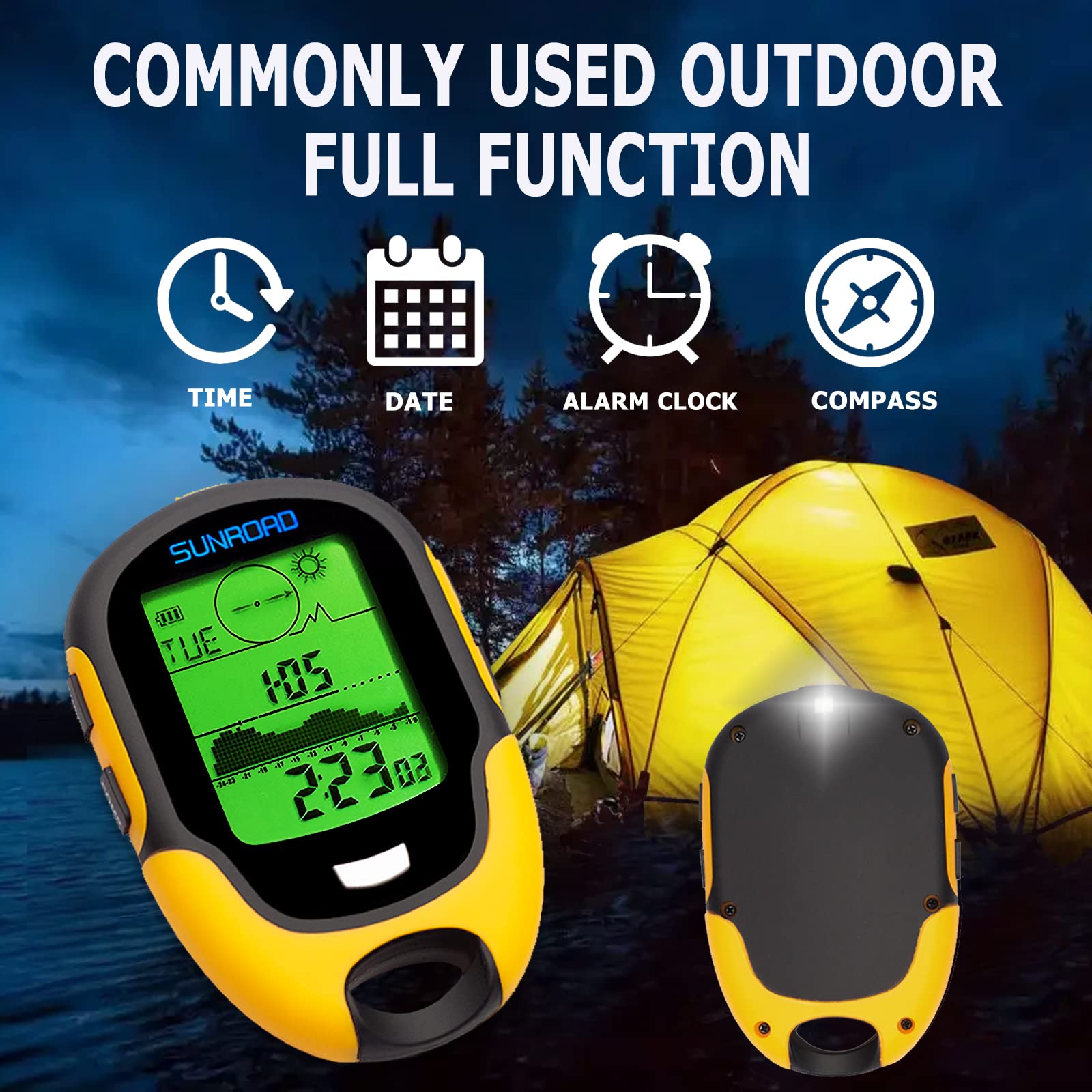 Digital Outdoor Watch with Barometer, Altimeter, Compass, Thermometer & Hygrometer - Weather Forecast & Flashlight for Hiking, Camping & Adventure Sports