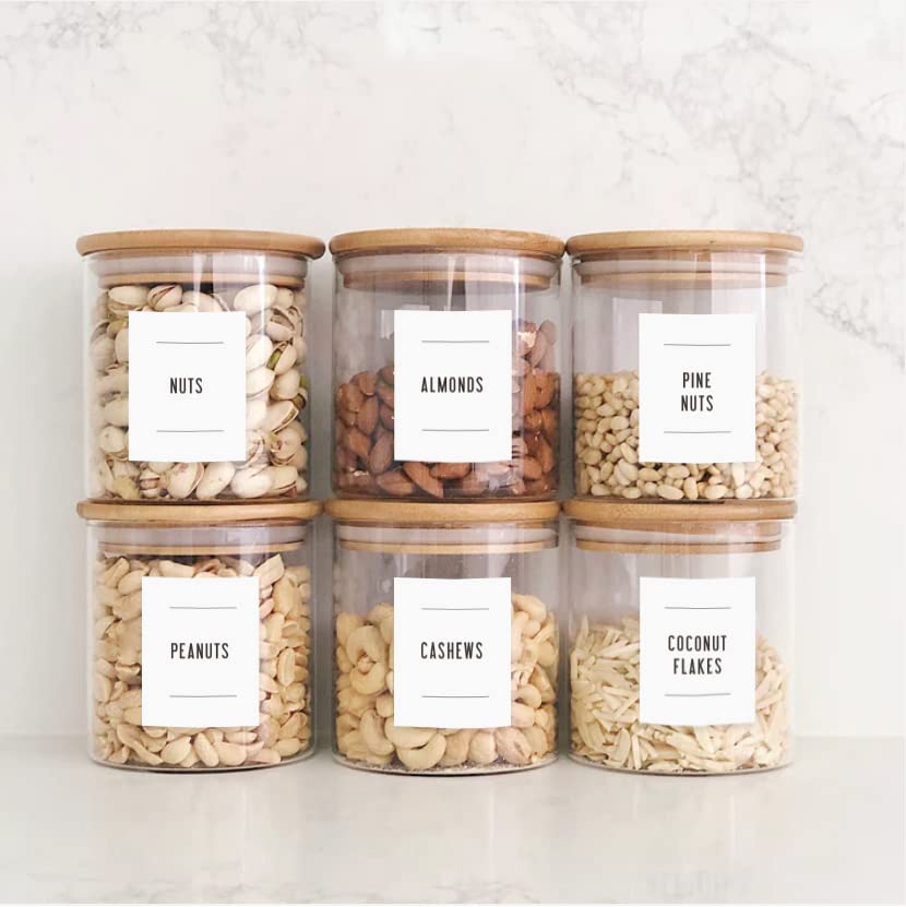 180 Minimalist Farmhouse Pantry Labels - White Matte Waterproof Stickers with Black Fine Line Text for Jars, Bottles & Canisters - Perfect for Kitchen Organization & Storage (Ideal for Spice Racks, Pantry Shelves & Home Canning)