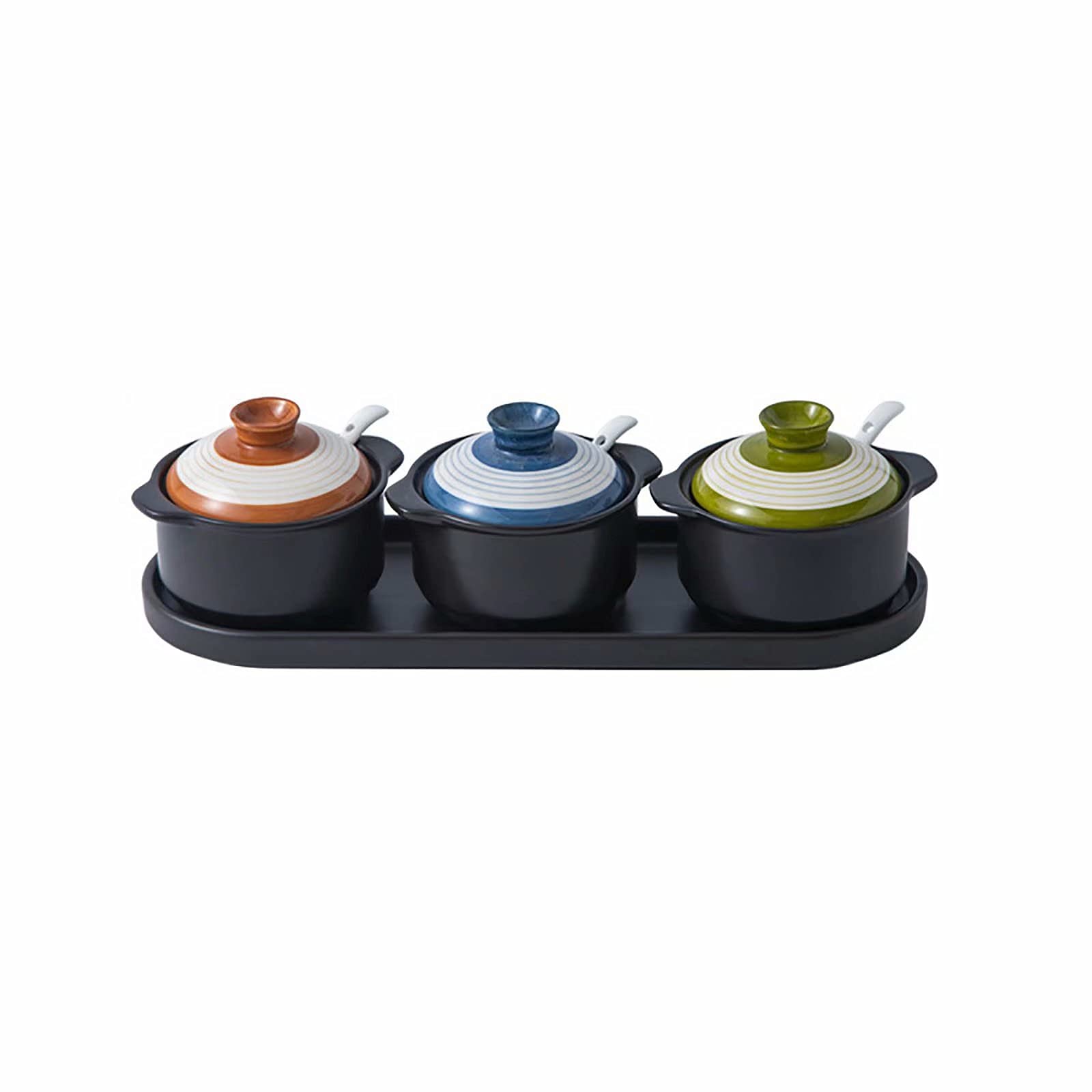 CHENSQ Ceramic Seasoning Box Set with Spoon - 6-Piece Colorful Spice Jars, Salt & Pepper Shakers - Kitchen Storage Containers for Countertop Organization | Perfect for Home Cooking, Baking & Meal Prep