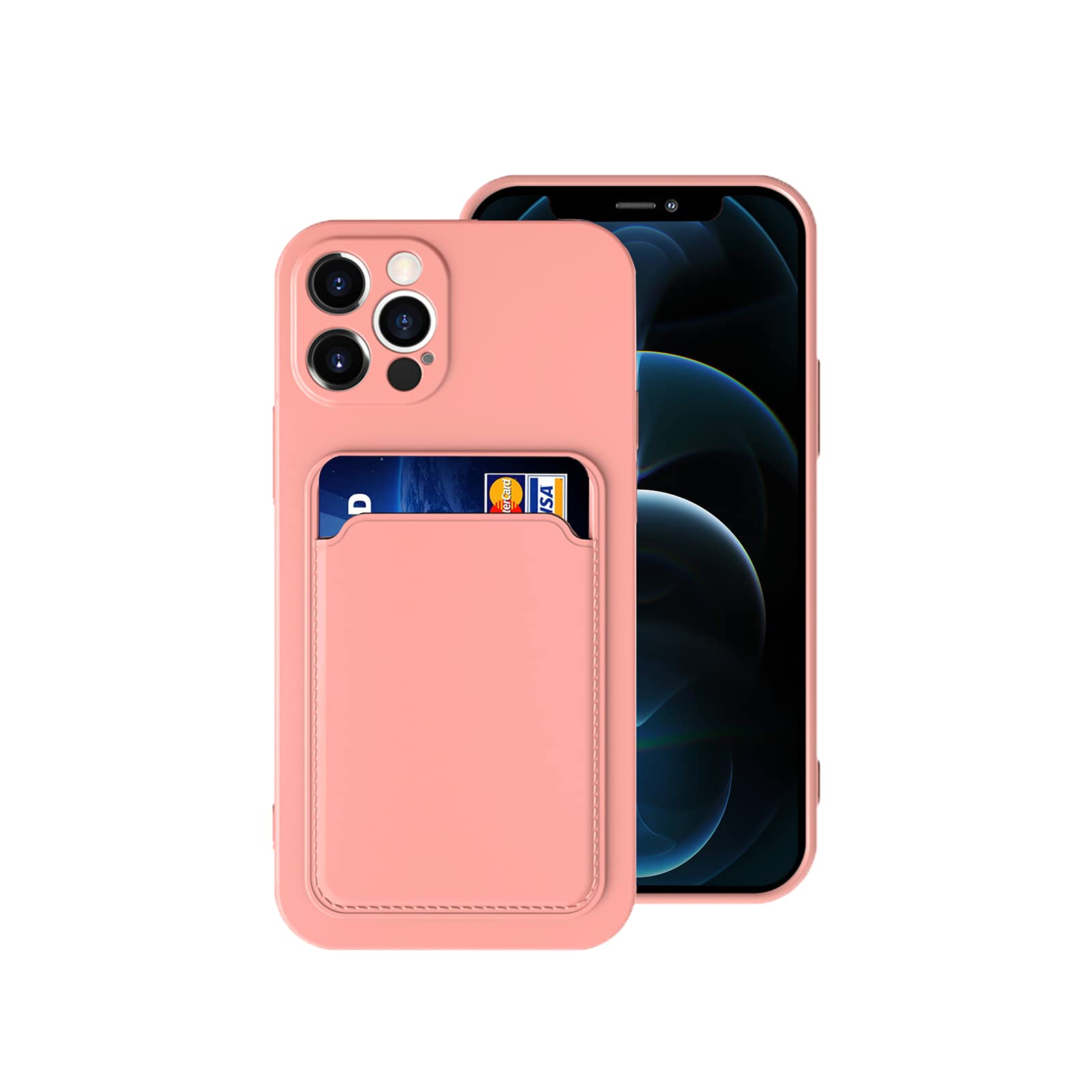 Shockproof Silicone Wallet Case for iPhone 12 Pro Max (6.7 Inch) - Slim Protective Phone Cover with Built-in Card Holder (Pink) | Perfect for Everyday Use, Travel & Contactless Payments