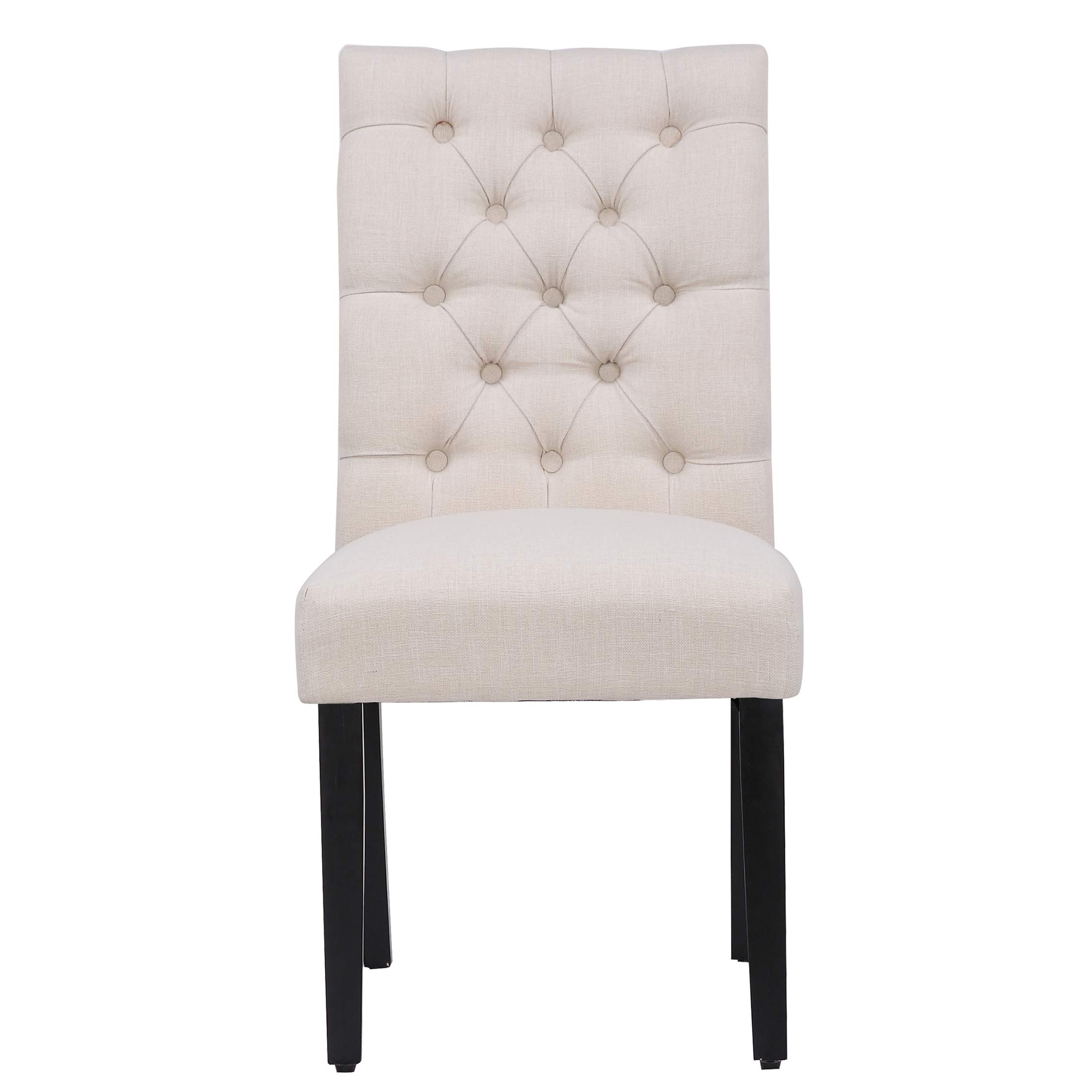 WestinTrends Hayes Tufted Dining Chairs - Linen Upholstered Kitchen & Dining Room Chairs with Solid Wood Legs, Beige - Perfect for Farmhouse, Modern & Traditional Home Decor