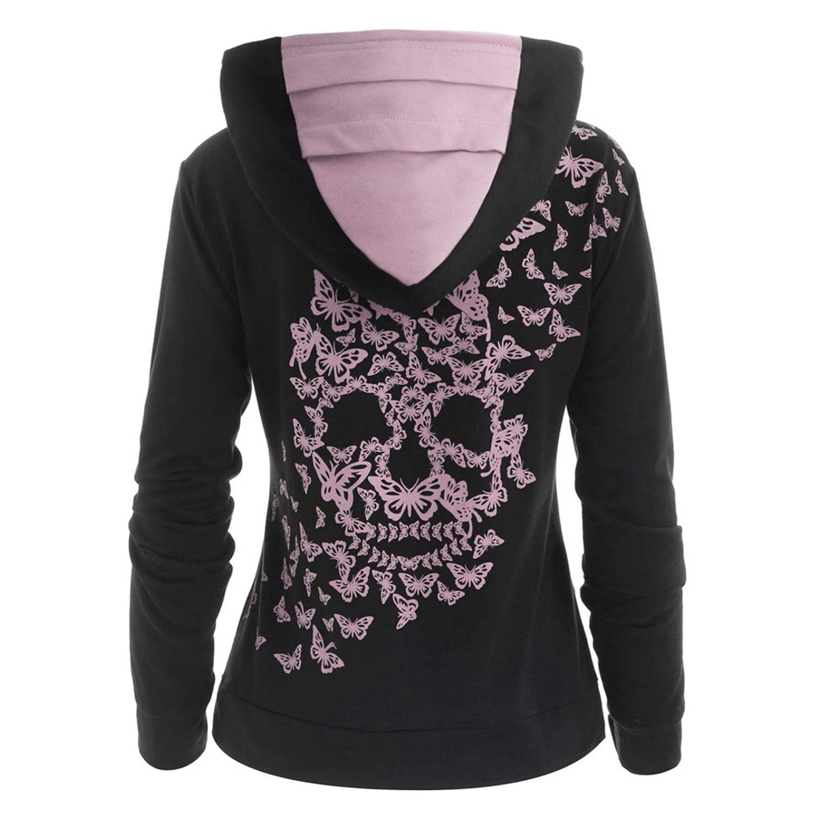 Fashion Women's Butterfly Skull Print Hooded Sweatshirt Pullover - Gothic Style Hoodie Blouse for Casual Wear & Street Fashion