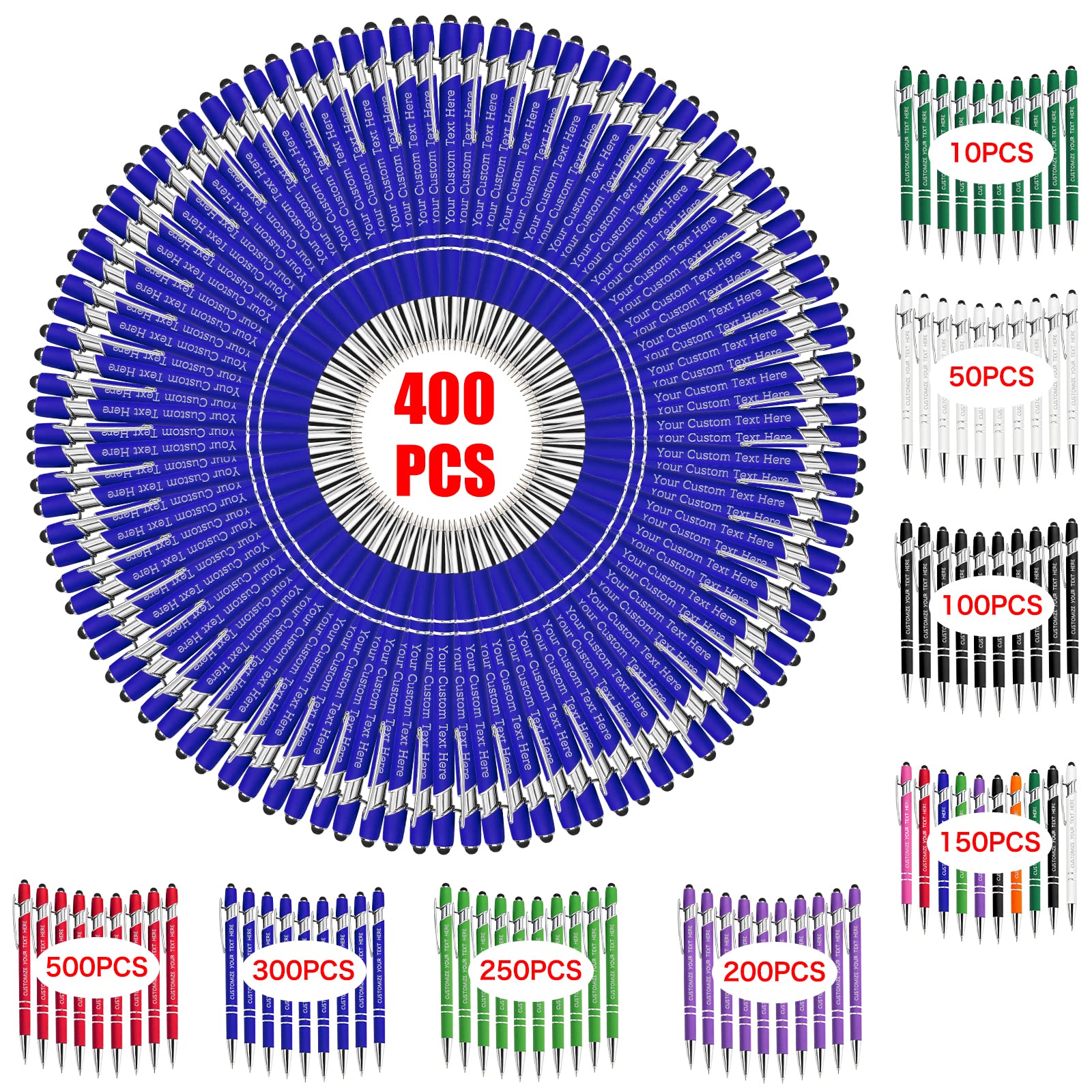 400 Custom Engraved Ballpoint Pens with Stylus - Bulk Personalized Pens for Business, Office & Promotional Use - Perfect Corporate Gifts for Christmas, Anniversary, Graduation - Ideal for Branding, Events & Everyday Writing Needs