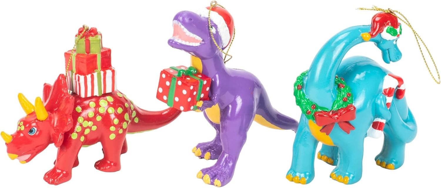 4.5 Inch Christmas Dinosaur Ornament - Festive Dino Decor for Holiday Tree, Home & Office - Perfect for Xmas Party, Gift Exchange & Winter Decorations