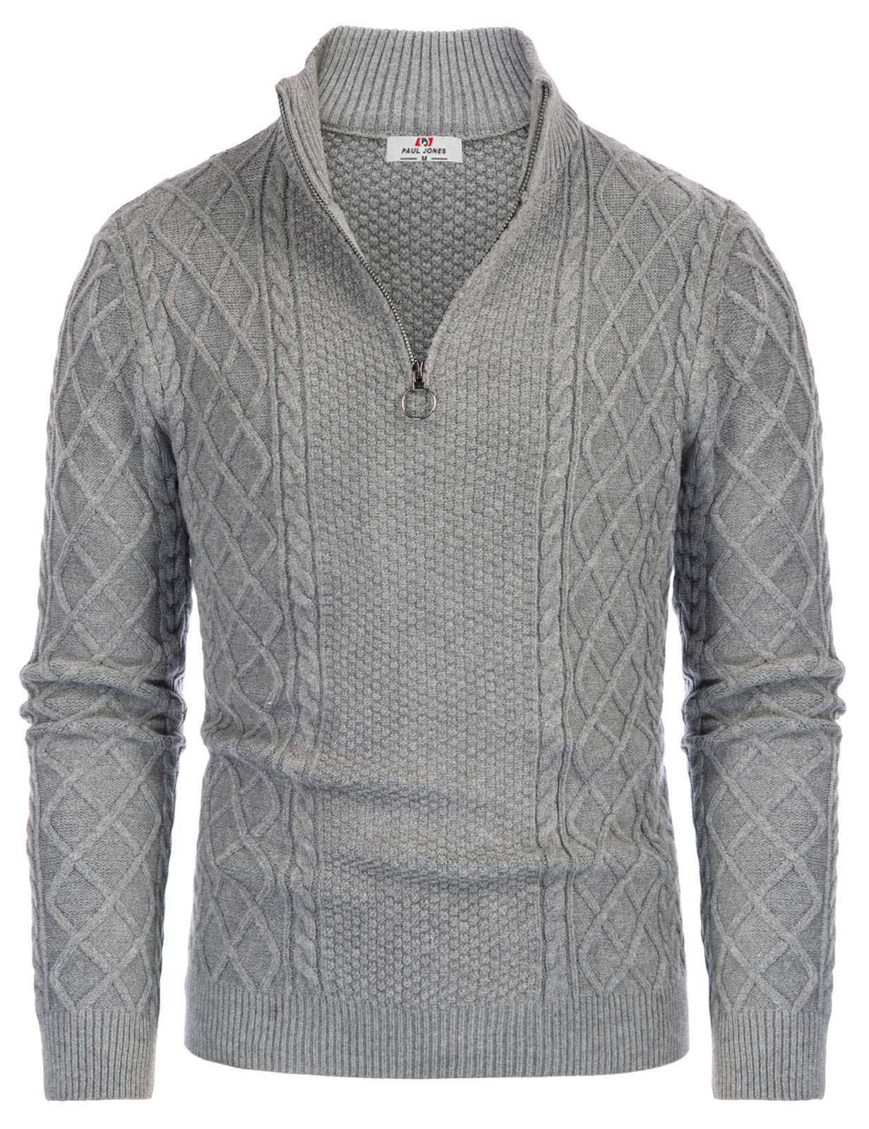 PJ Paul Jones Men's Casual Quarter-Zip Sweater - Cable Knit Thermal Pullover for Winter & Fall - Perfect for Office, Travel, and Outdoor Activities
