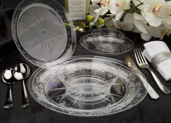 EcoQuality 6 Inch Round Clear Plastic Plates - Crystal Design Disposable Party Plates, Heavy Duty Dessert Plates & Salad Plates for Weddings, Events, Catering (70 Pack) - Perfect for Birthday Parties, Picnics, and Buffet Serving
