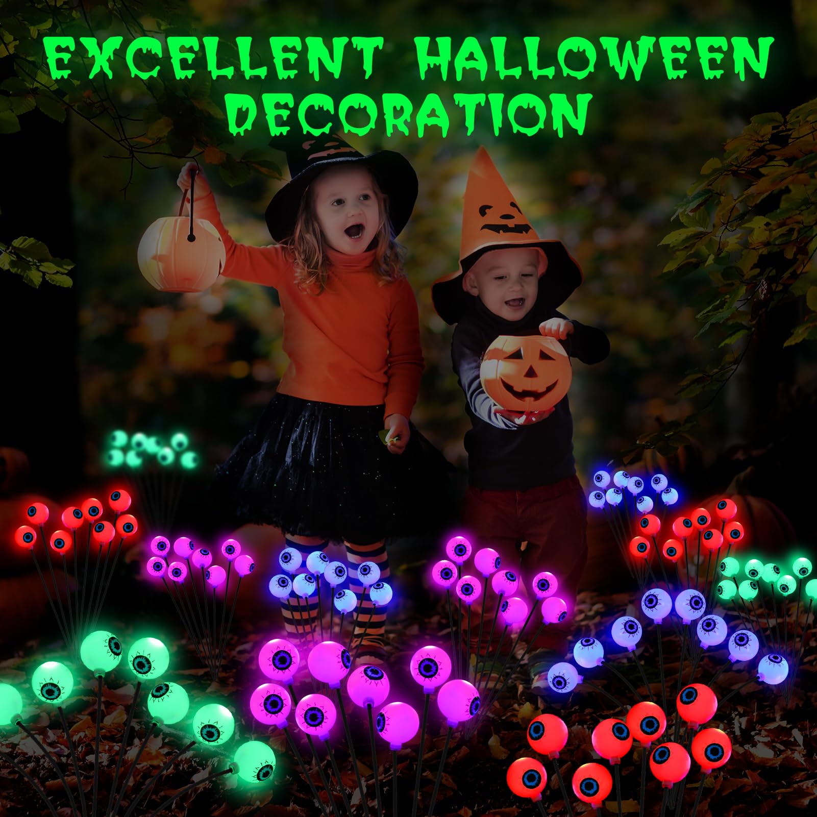 4 Pack 32 LED Solar Halloween Eyeball Lights - Waterproof Outdoor Scary Eyes Decor for Garden, Patio, Fence & Yard - Spooky Party Decoration Supplies for Halloween Night & Haunted House Themes