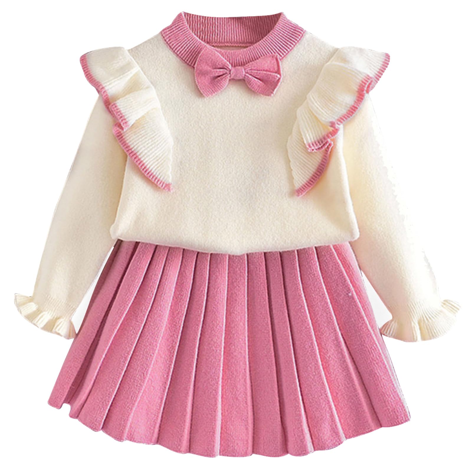 Toddler Baby Girls Fall Outfits - Long Sleeve Knit Sweater & Pleated Skirt Set | Autumn Winter Clothes for Girls | Perfect for Holiday Photos, Playdates & Family Gatherings