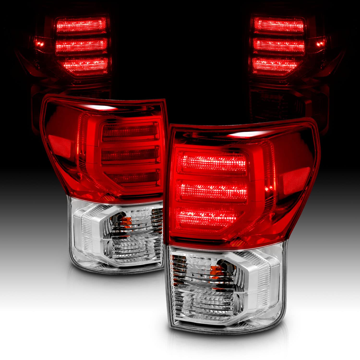 2007-2013 Toyota Tundra LED Tail Lights - AmeriLite Crystal Red Replacement Set (Pair) for Enhanced Visibility & Style - Perfect for Night Driving & Custom Truck Upgrades