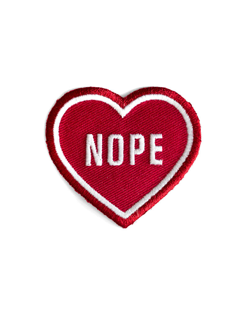 Nope Heart Small Patch - Red Iron-On Embroidered Applique for DIY Crafts, Clothing, and Accessories | Perfect for Denim Jackets, Backpacks, and DIY Projects